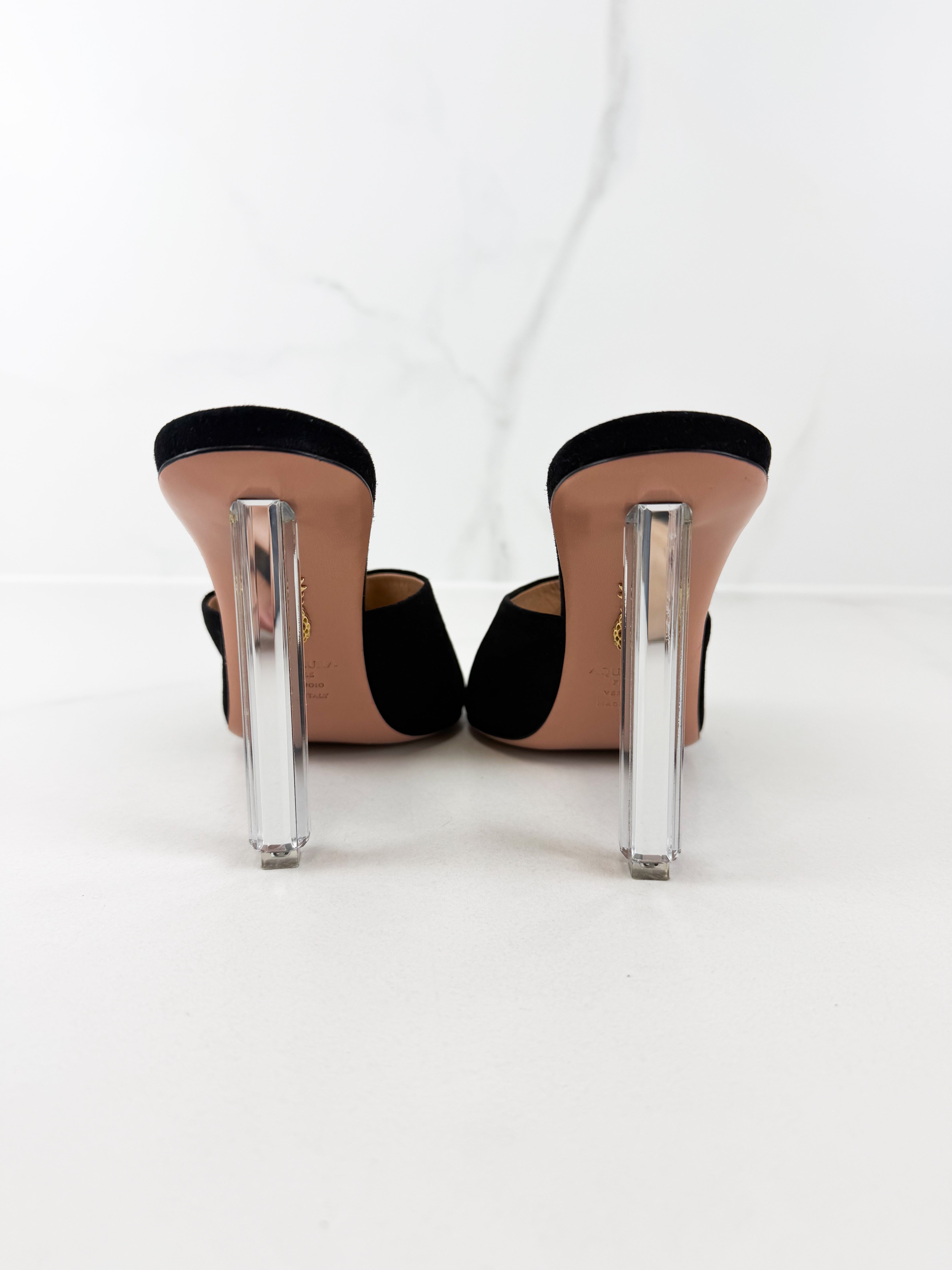 Aquazzura Suede Mirror Mule 105mm in Black Size 38