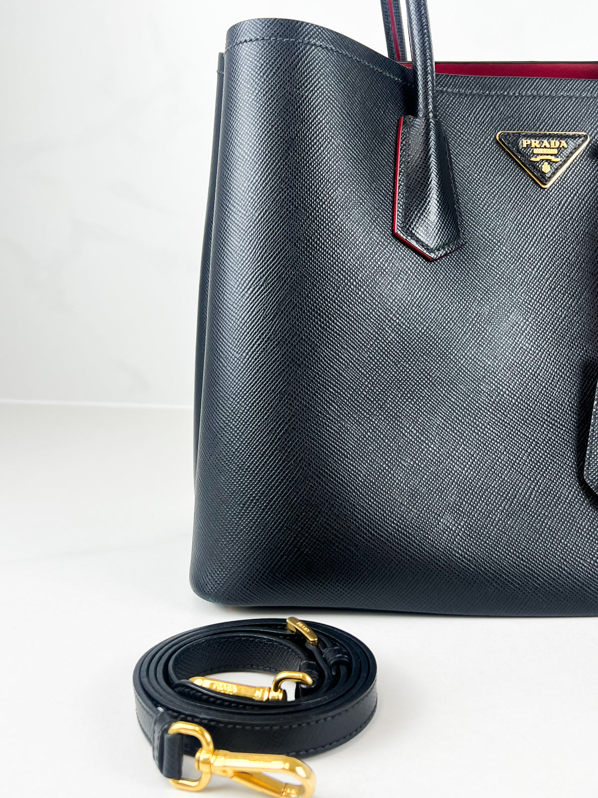 Prada Medium Saffiano Leather Double Bag in Nero