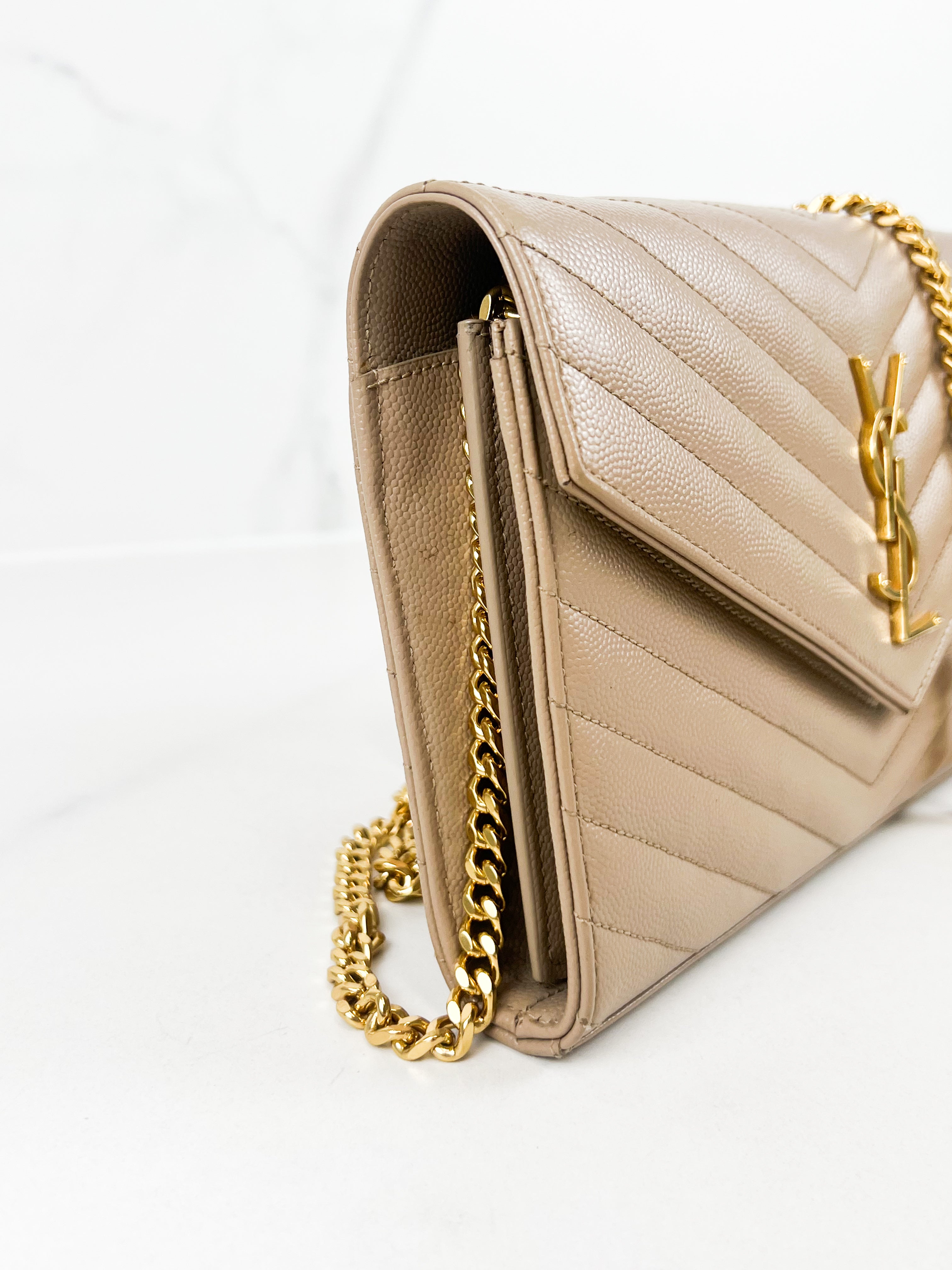 Saint Laurent Cassandra Matelasse Envelope Wallet on Chain