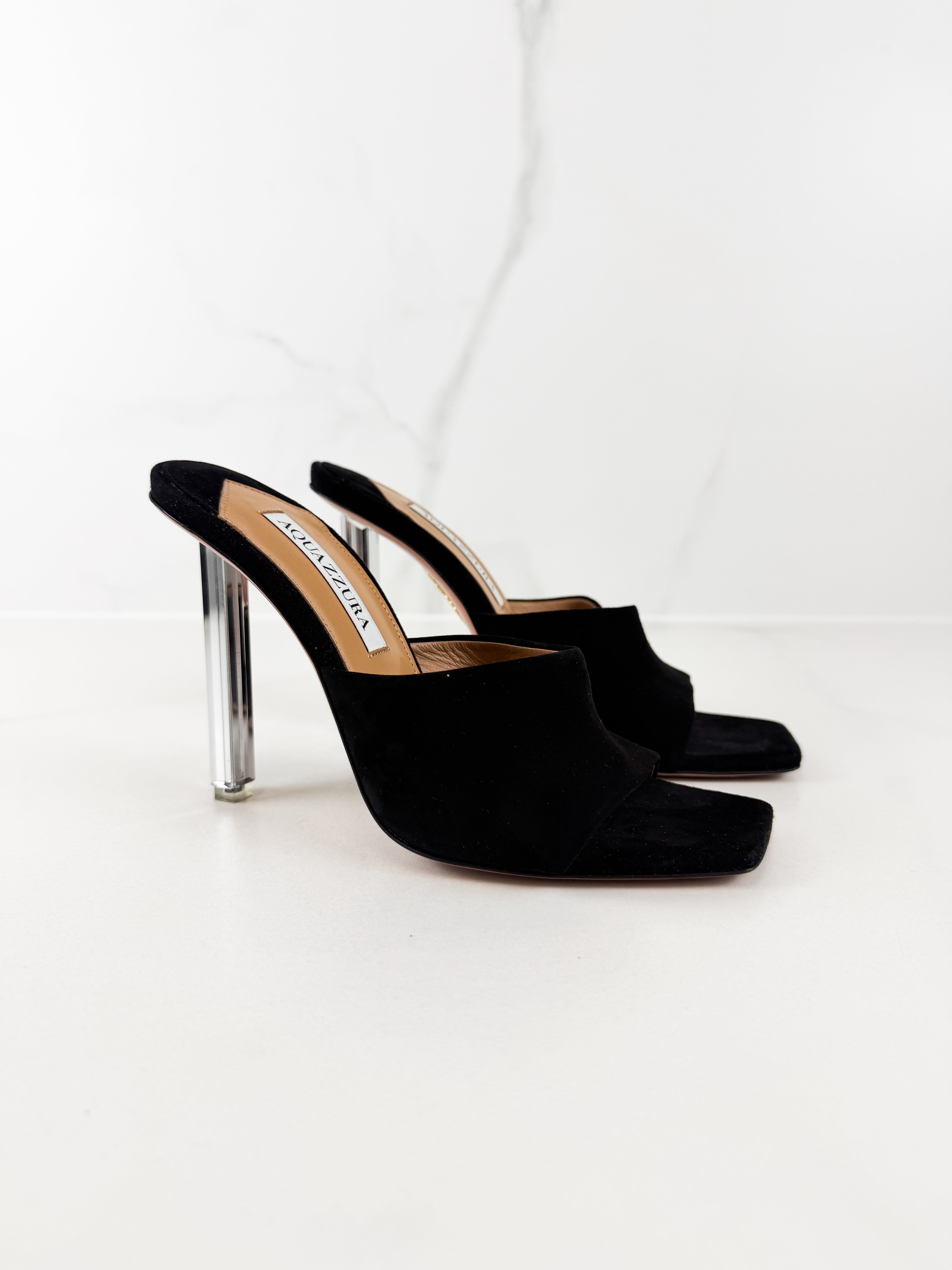 Aquazzura Suede Mirror Mule 105mm in Black Size 38