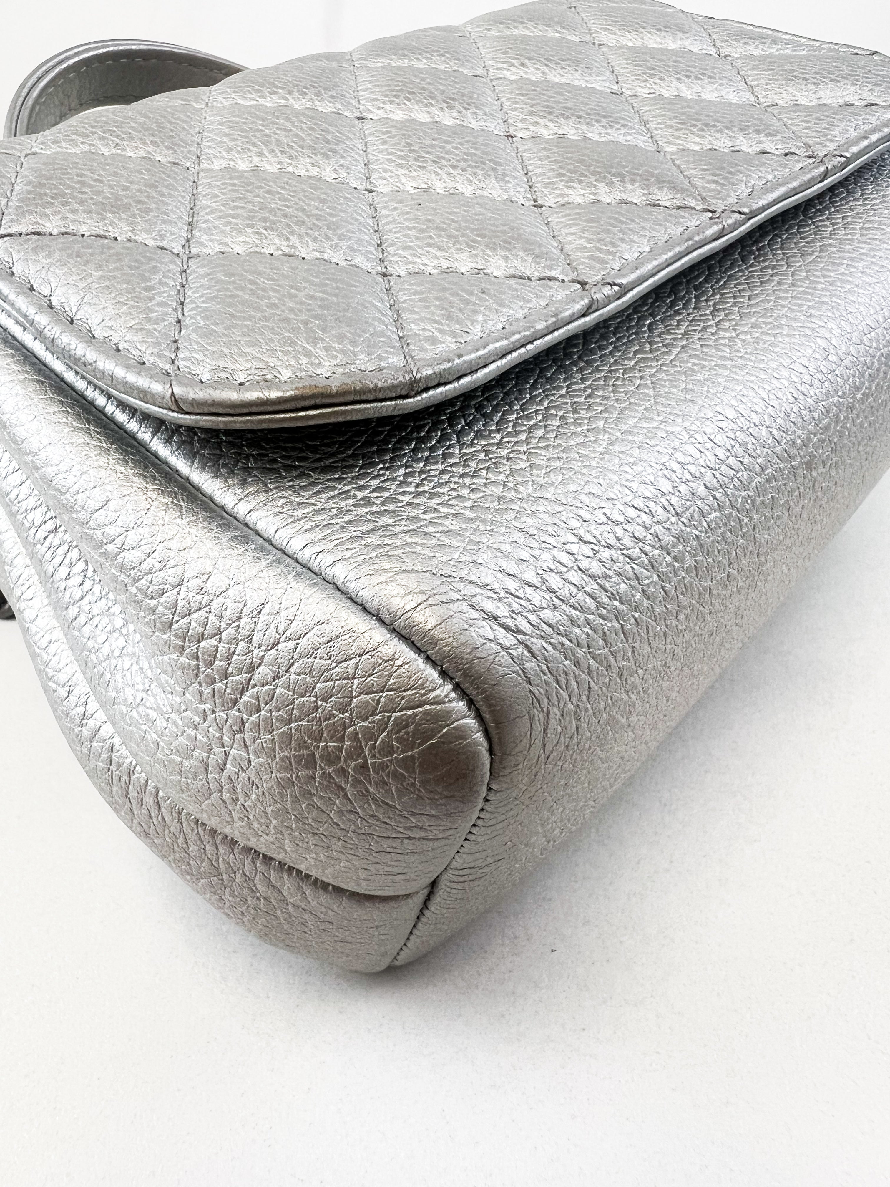 Chanel Quilted Caviar Mini Coco Silver Top Handle Bag