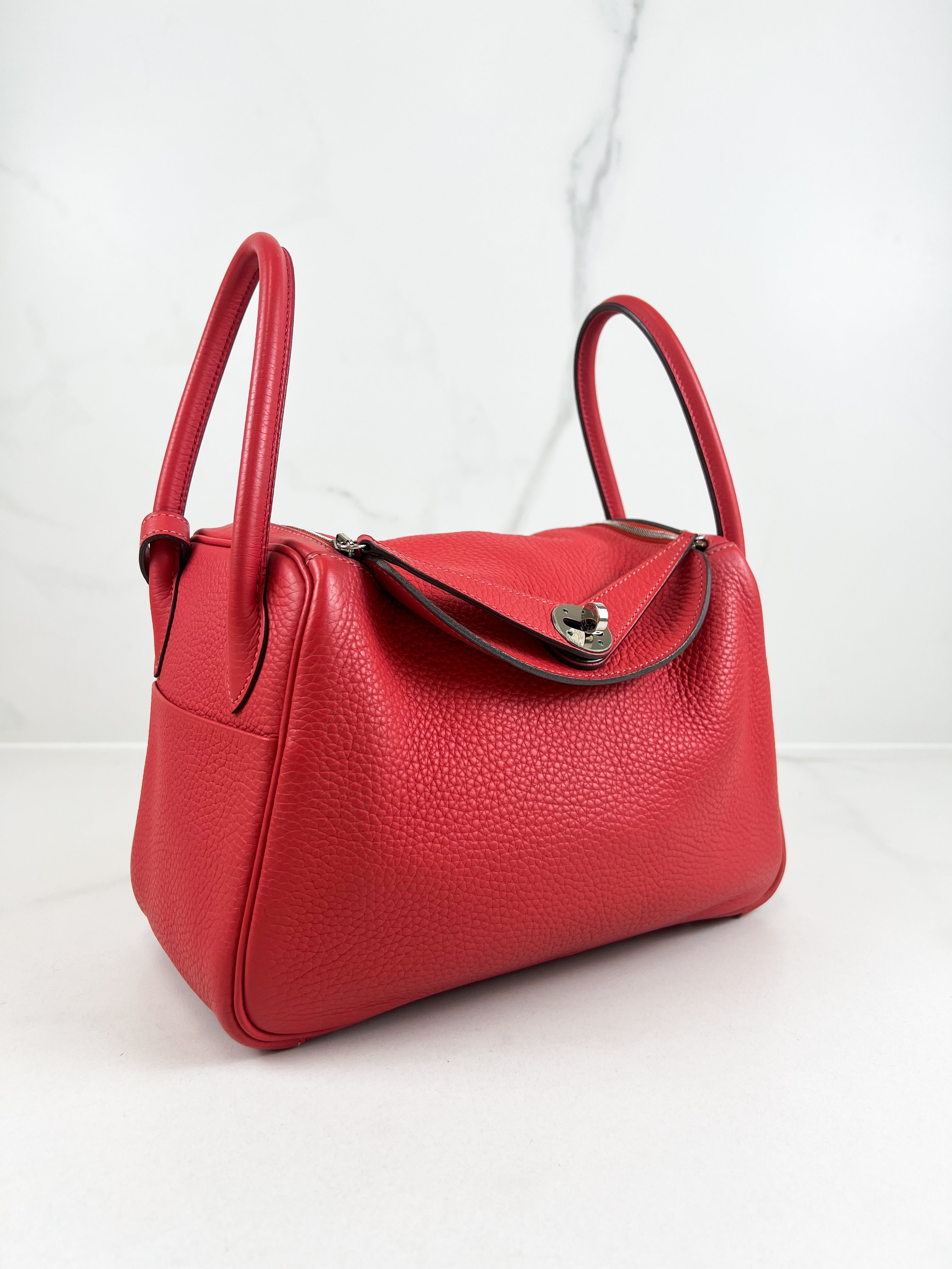 Hermes Sac Lindy 26 Taurillon Clemence 2R Rouge Pivoine