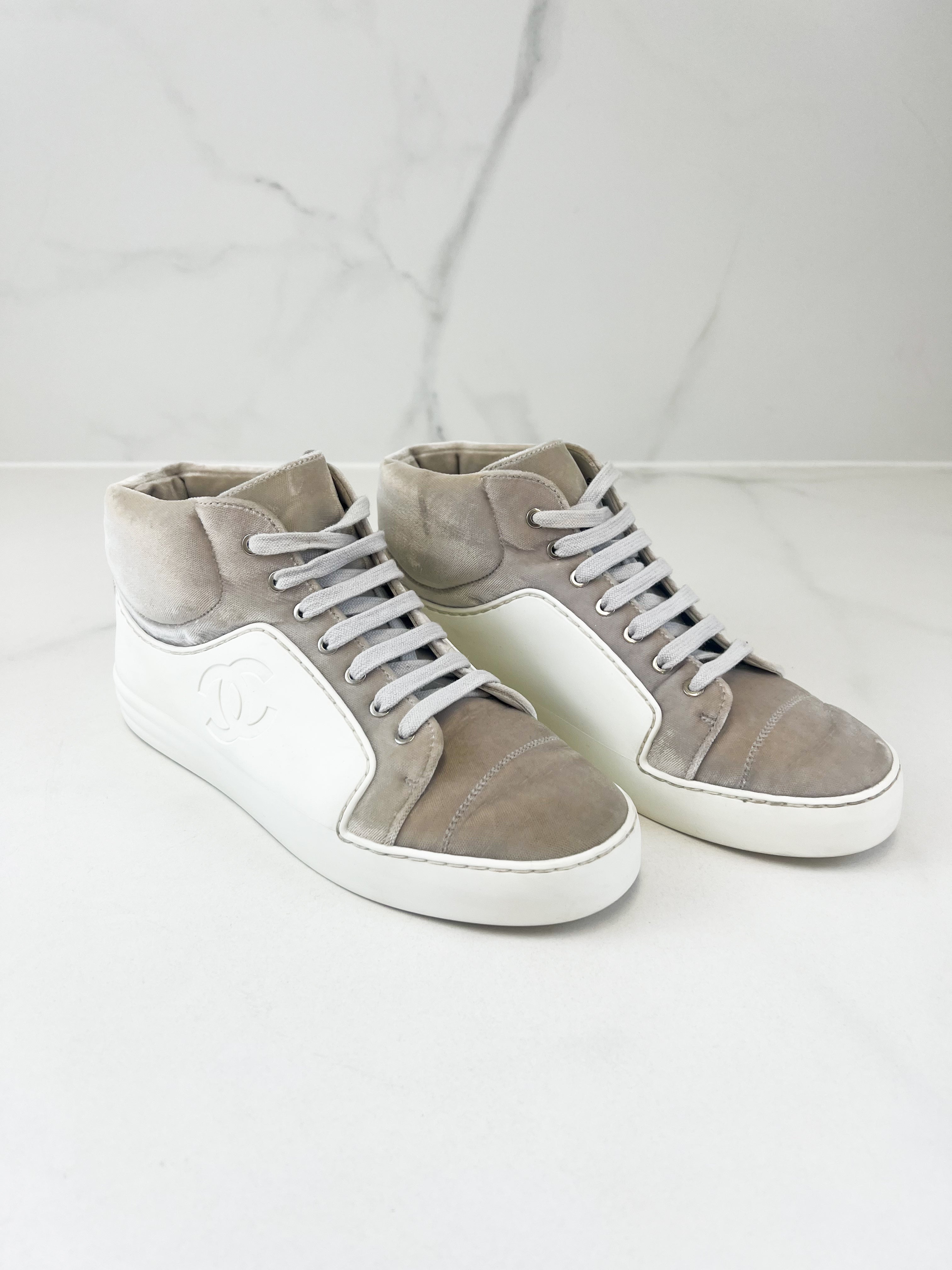 Chanel CC Velvet Leather Sneaker Size 37.5