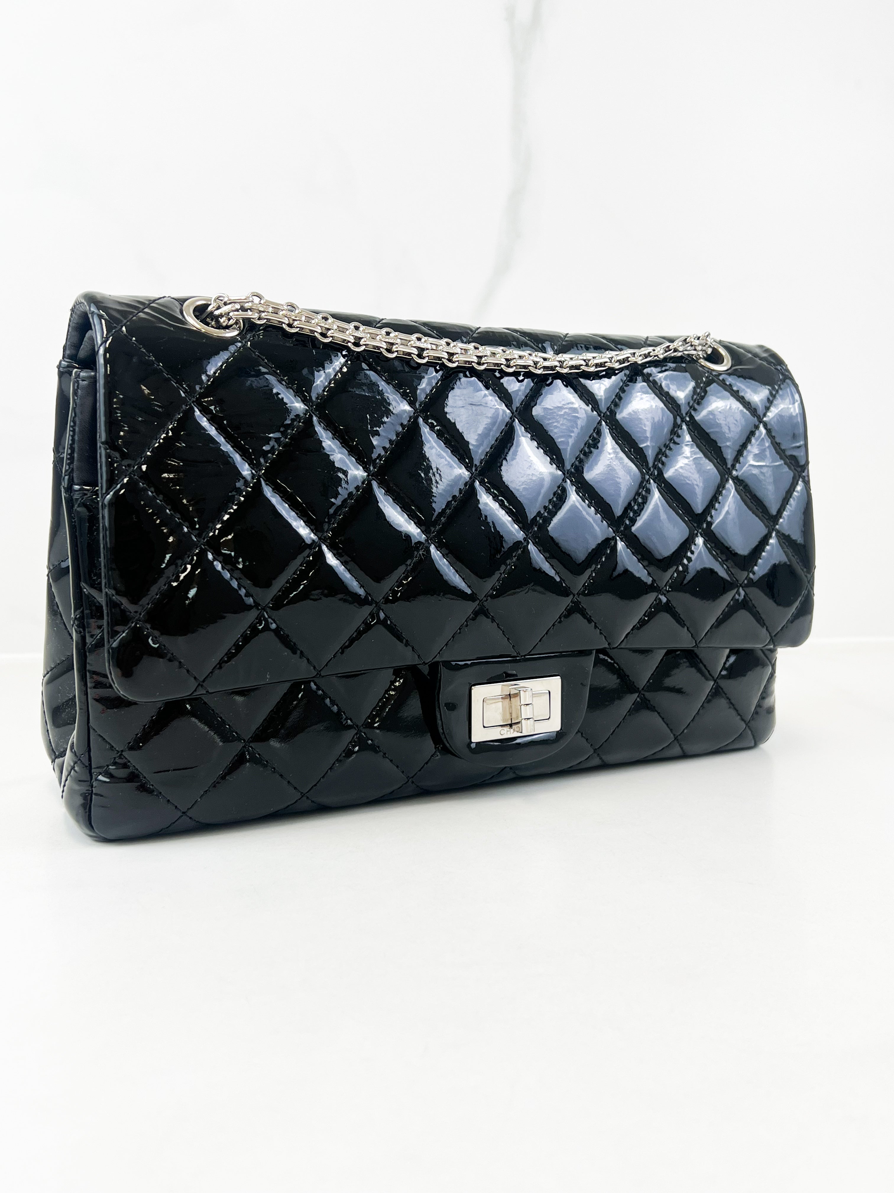 Chanel Black Classic Jumbo Double Flap Re-issue Calfskin Patent Leather Bag