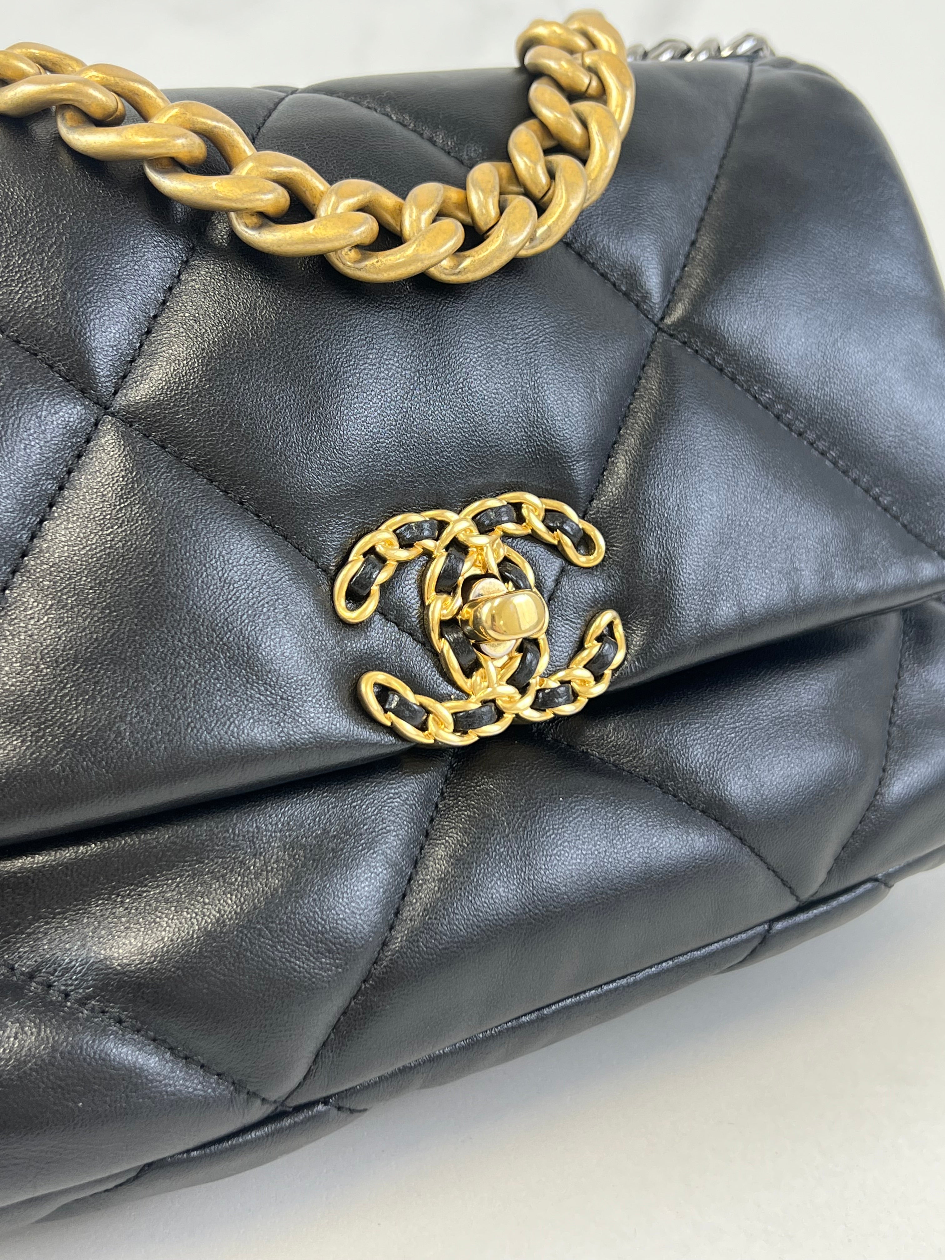 Chanel Black Small Lambskin 19 with Gold & Silver Tone Hardware