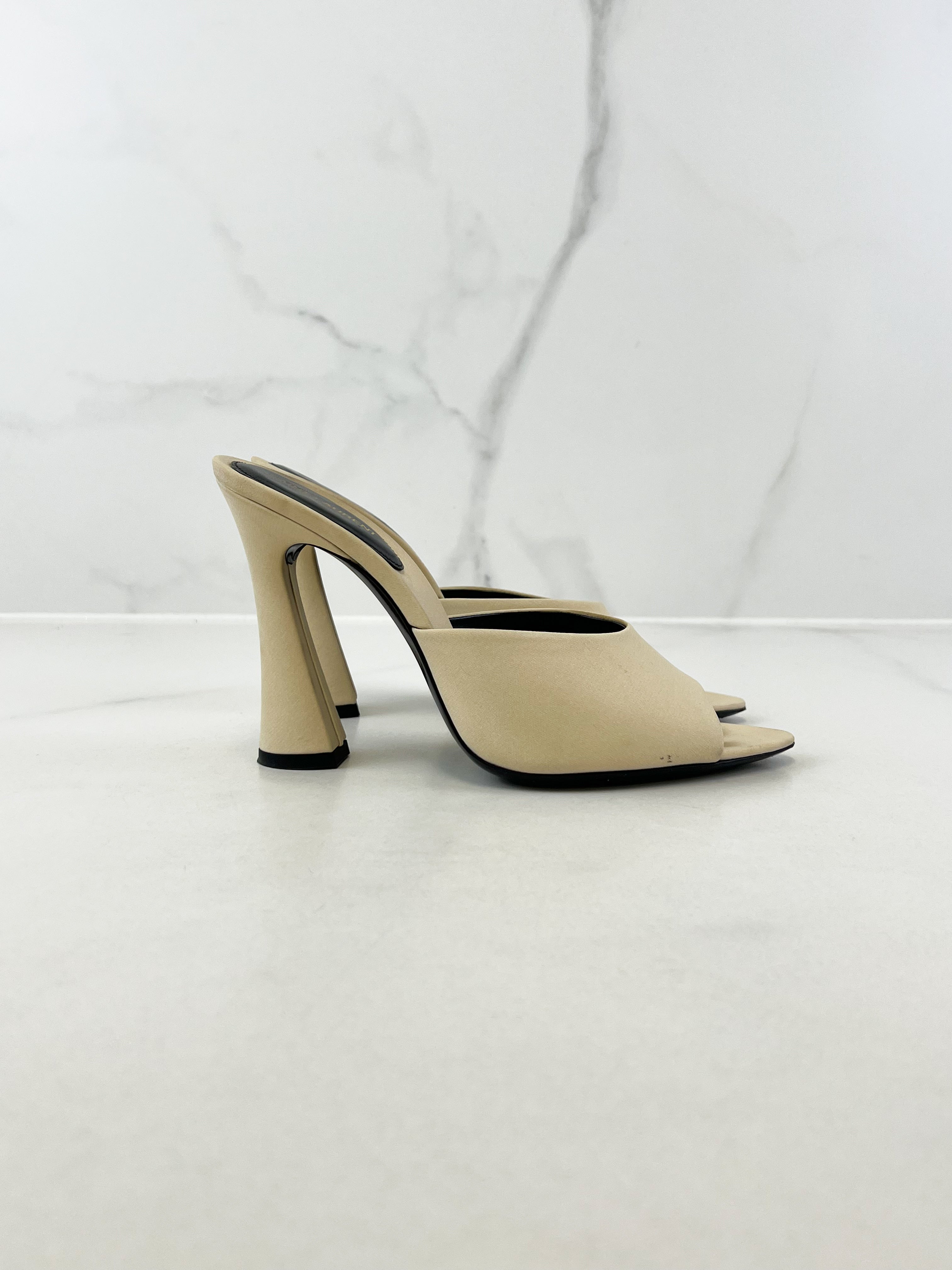 Saint Laurent Suite Silk Satin Mules in Natural