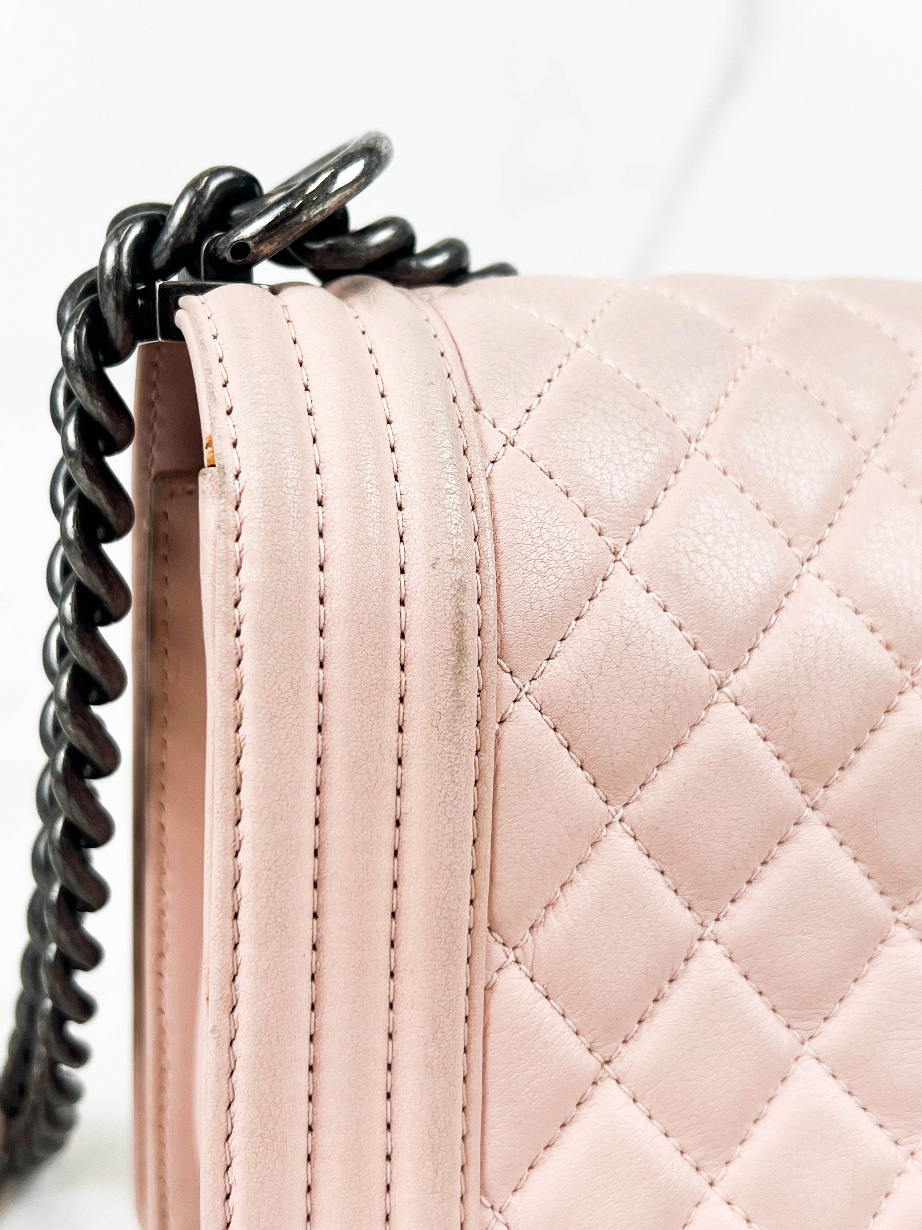 Chanel Old Medium Boy Bag in Pink Quilted Calfskin with Ruthenium Hardware