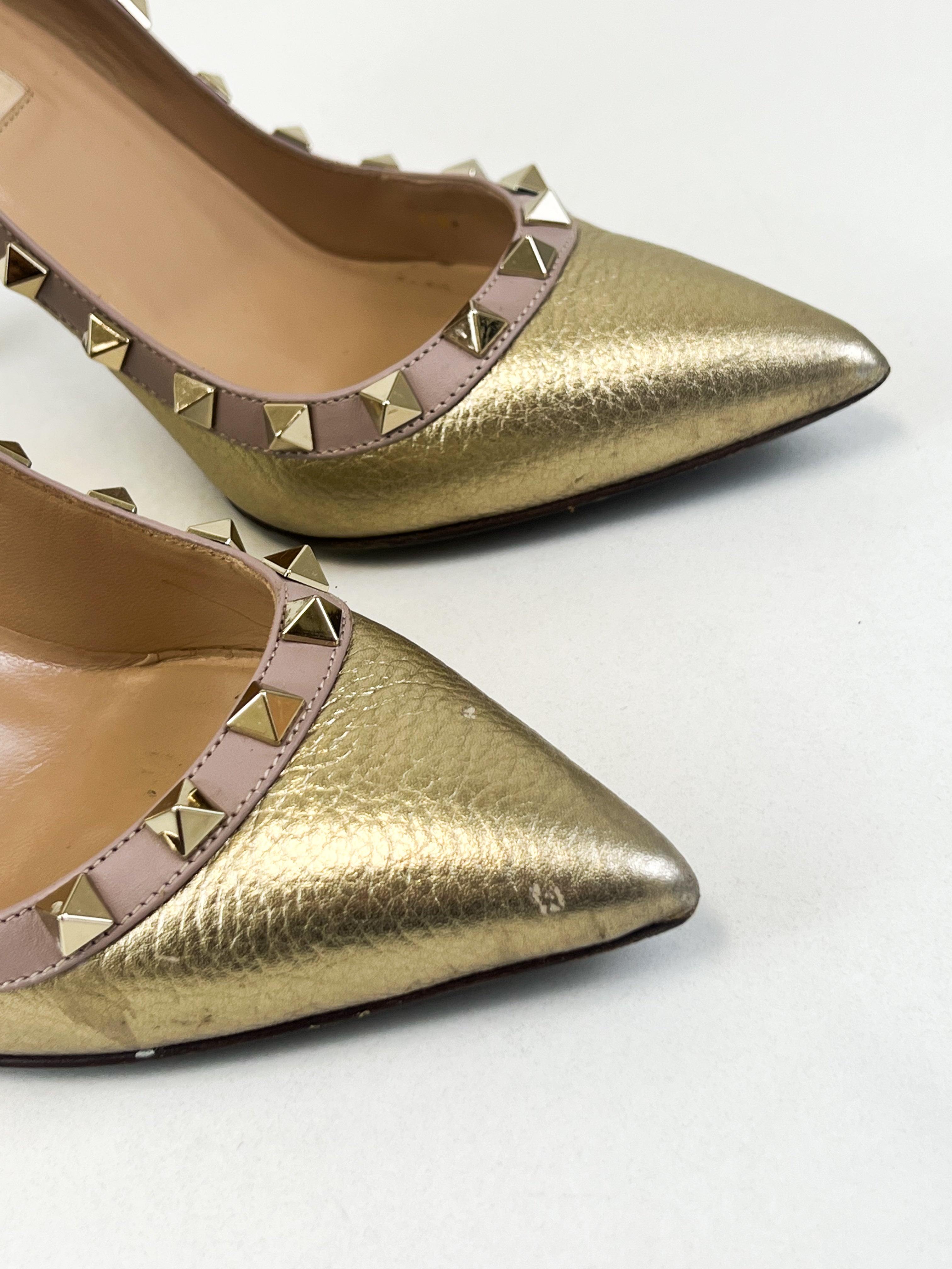Valentino Metallic Gold Rockstud Pumps Size 35.5