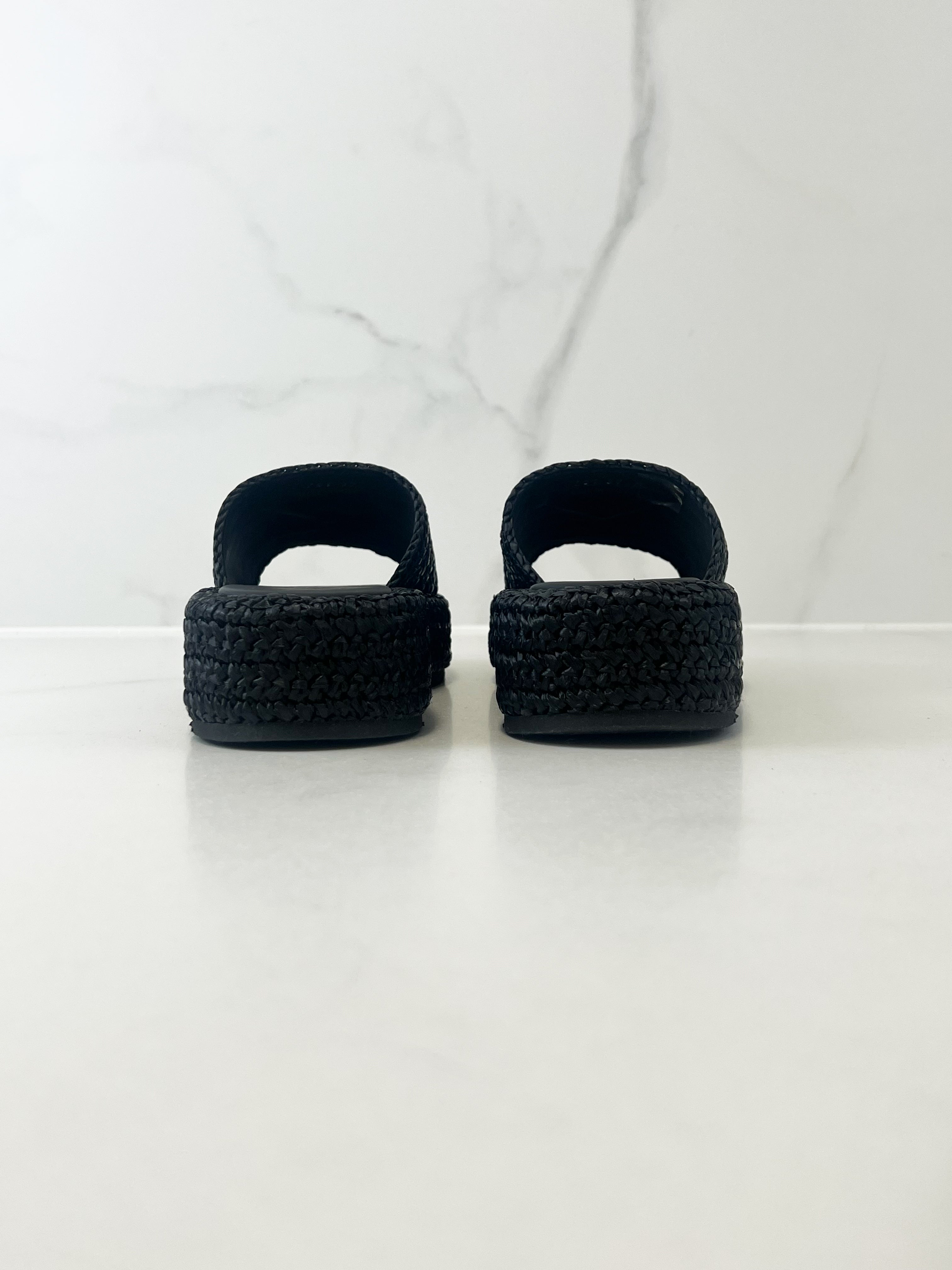 Prada Woven Flatform Sandals in Black Size 37