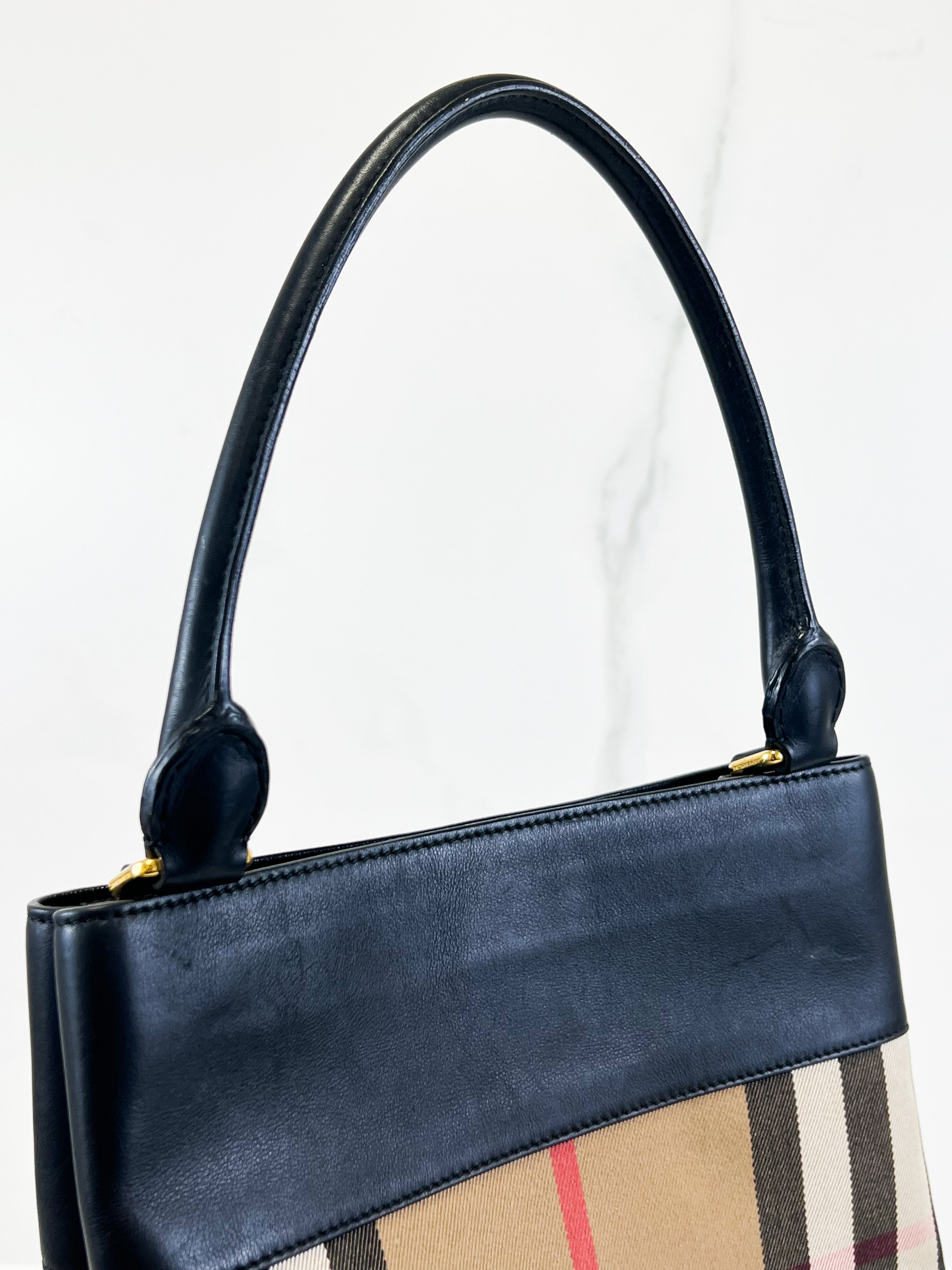 Burberry House Check & Leather Bucket Bag