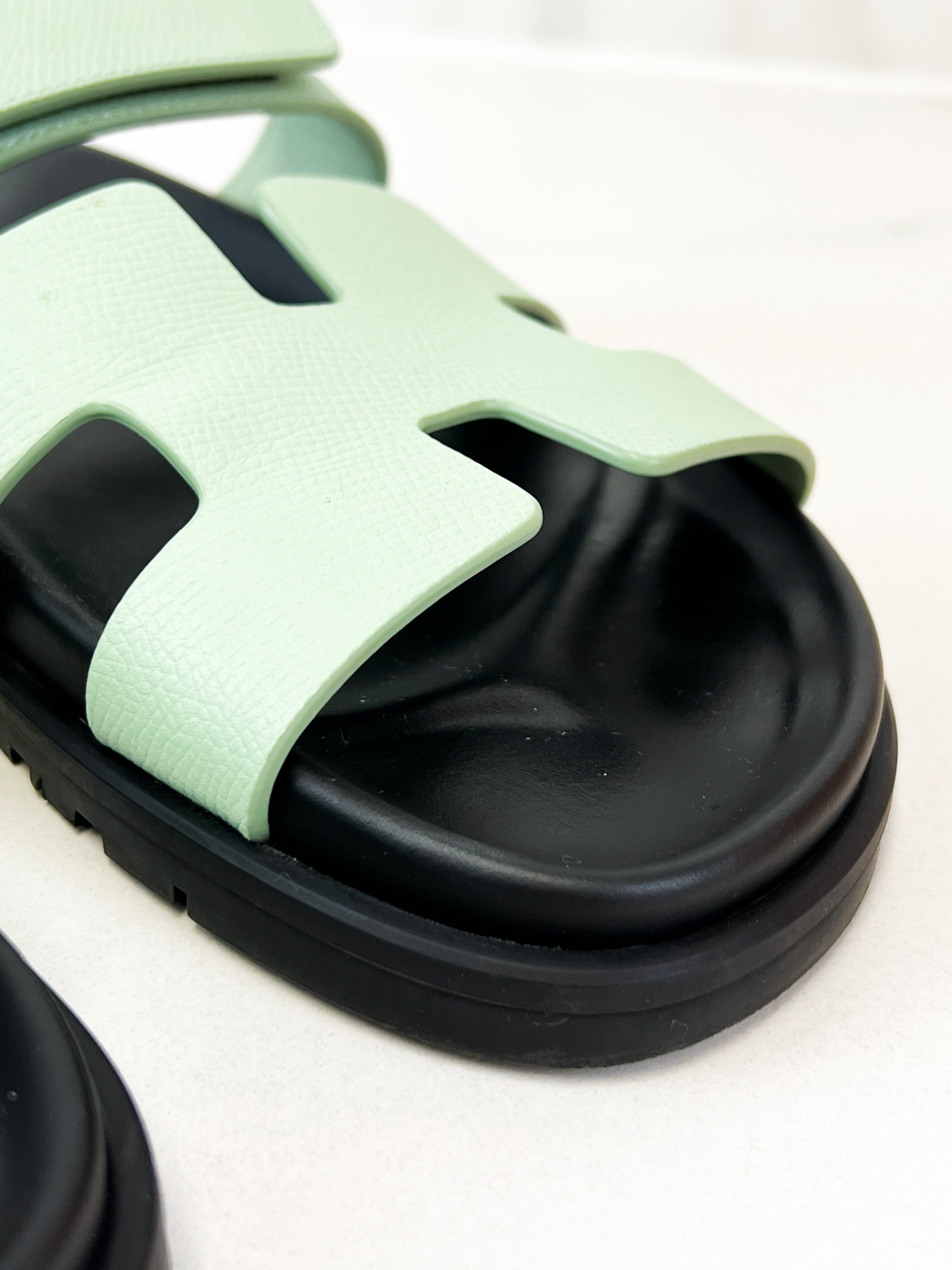 Hermes Chypre Sandals Vert Jade Epsom Size 38.5