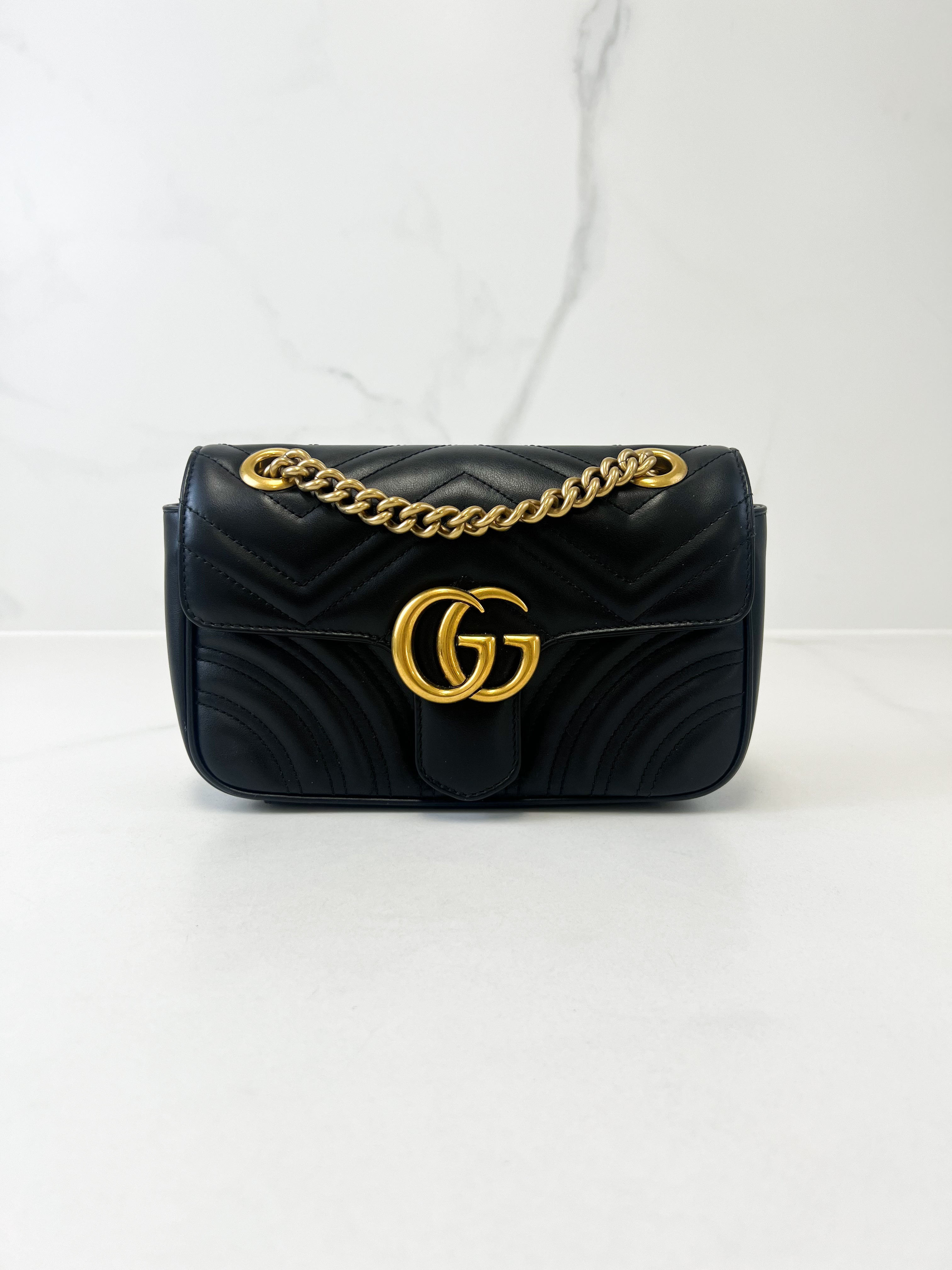 Gucci Black GG Marmont Matelasse Mini Flap Shoulder Bag