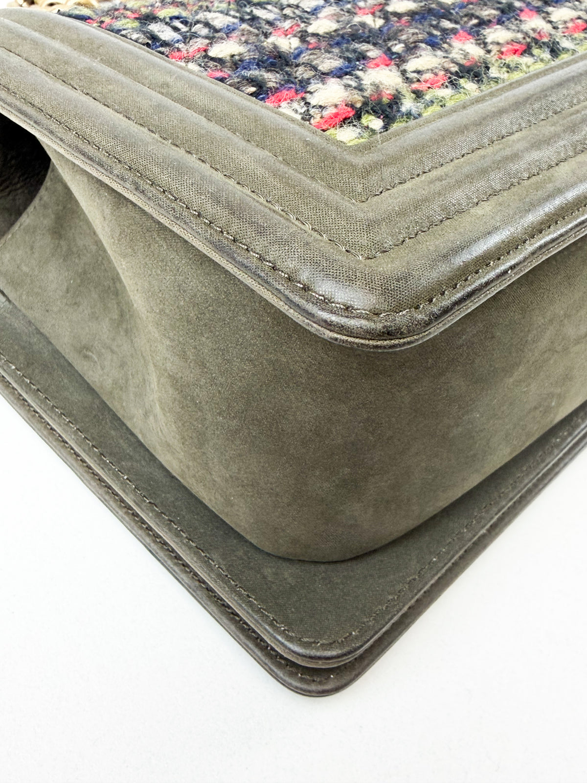 Chanel Khaki Fantasy Tweed Medium Boy Bag