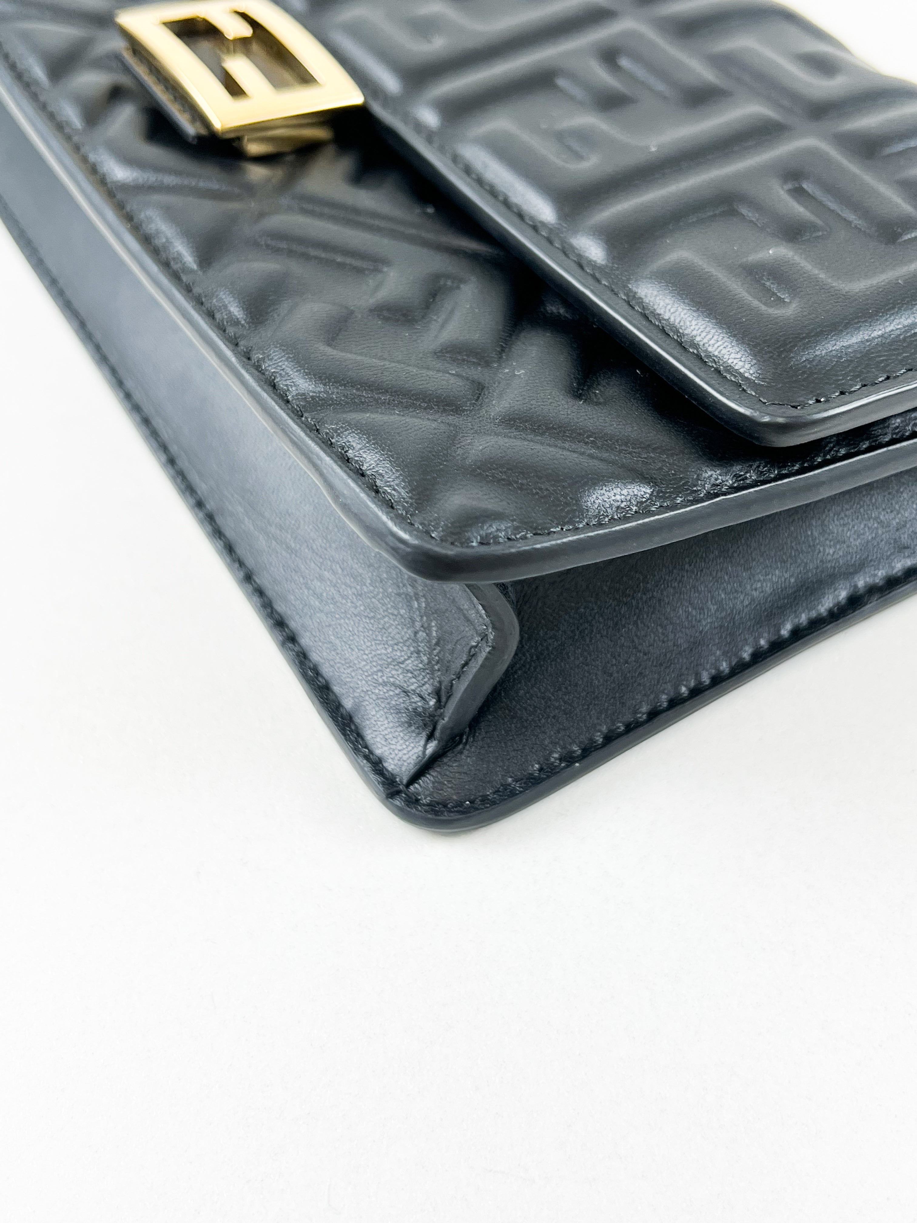 Fendi FF Wallet On Chain Baguette in Black Nappa Leather