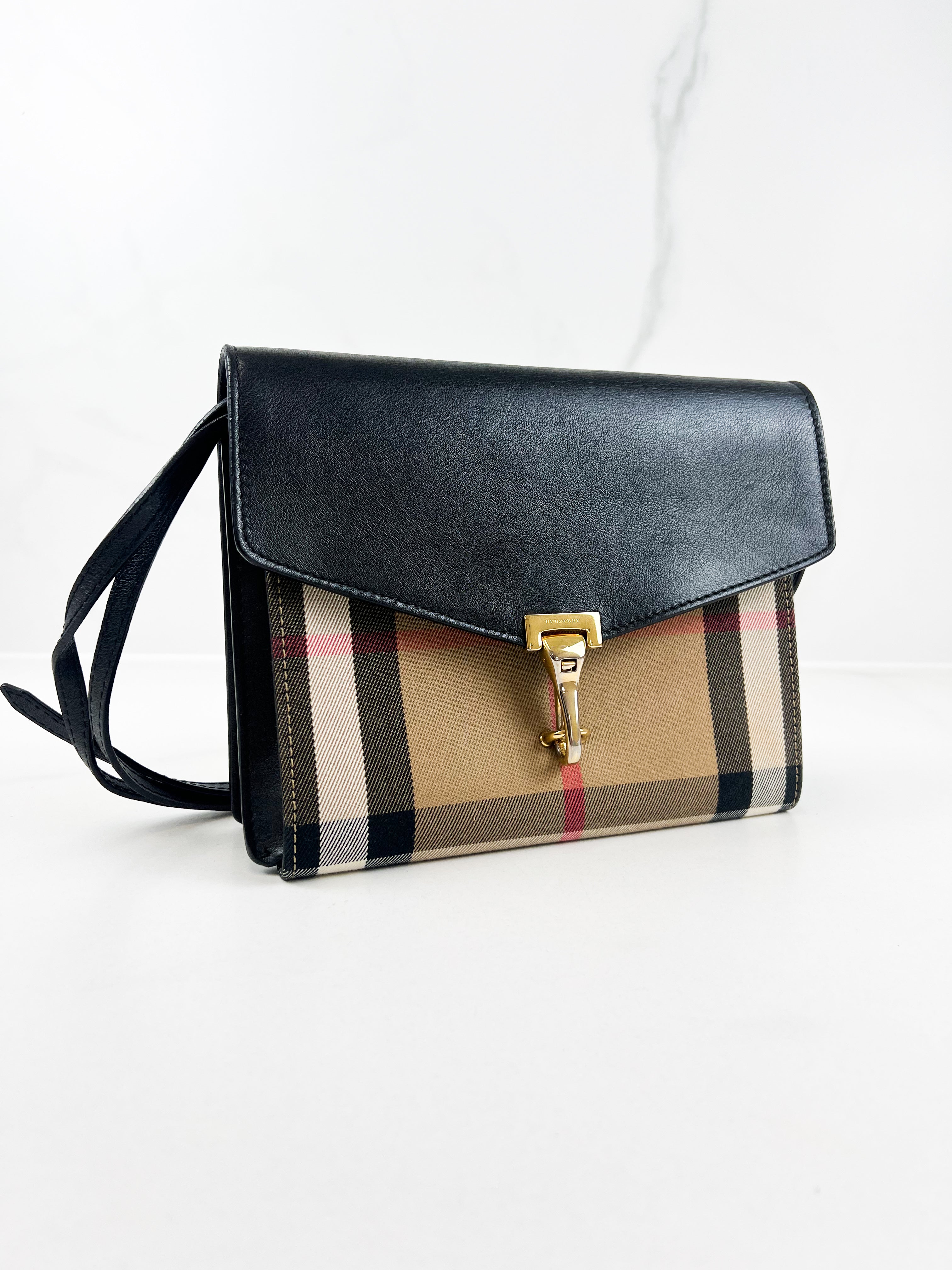 Burberry Macken House Check Fabric and Leather Crossbody Bag