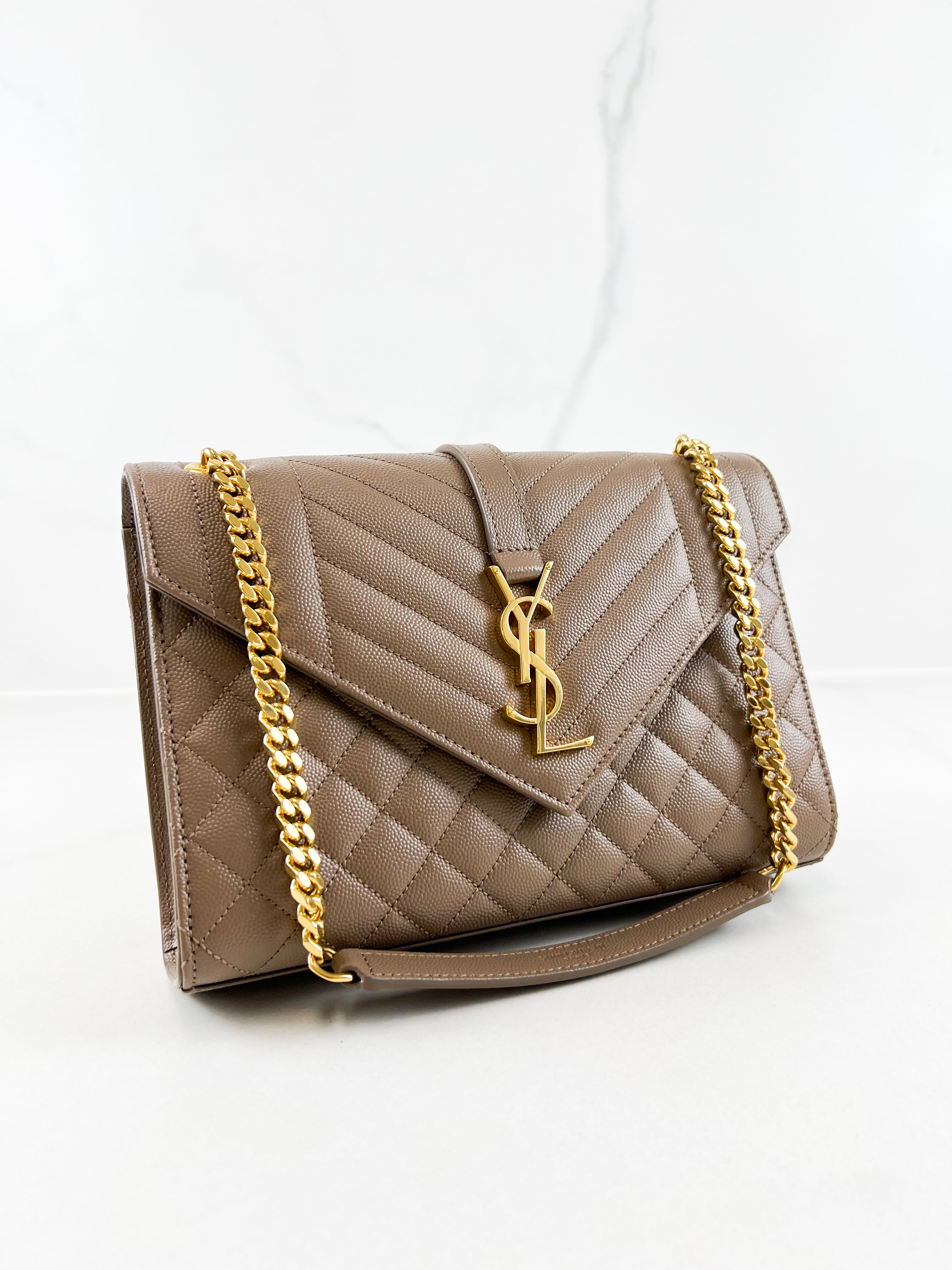 Saint Laurent Medium Beige Envelope Matelasse Shoulder Bag