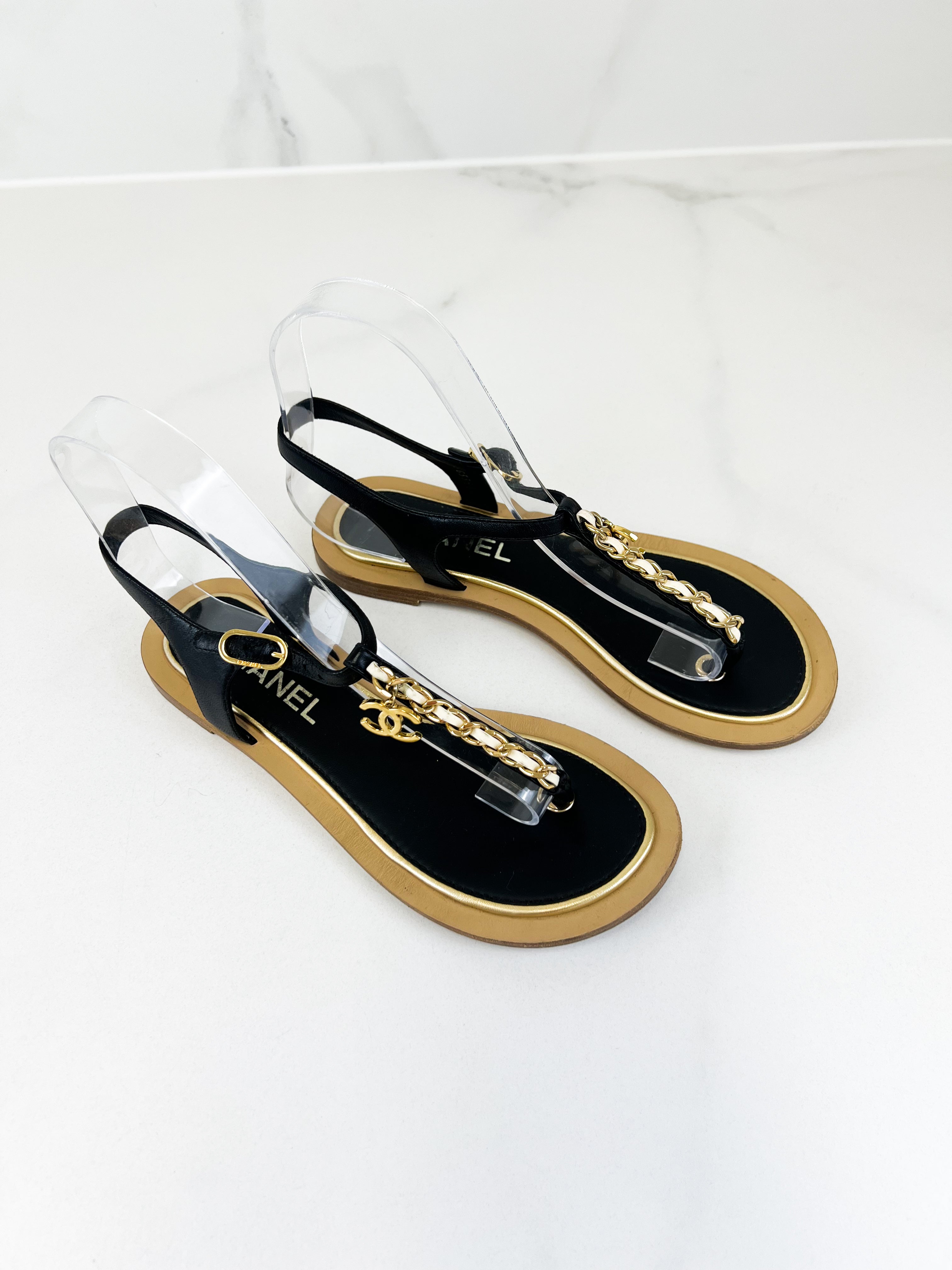 Chanel CC Chain Flat Chain Sandal Size 35