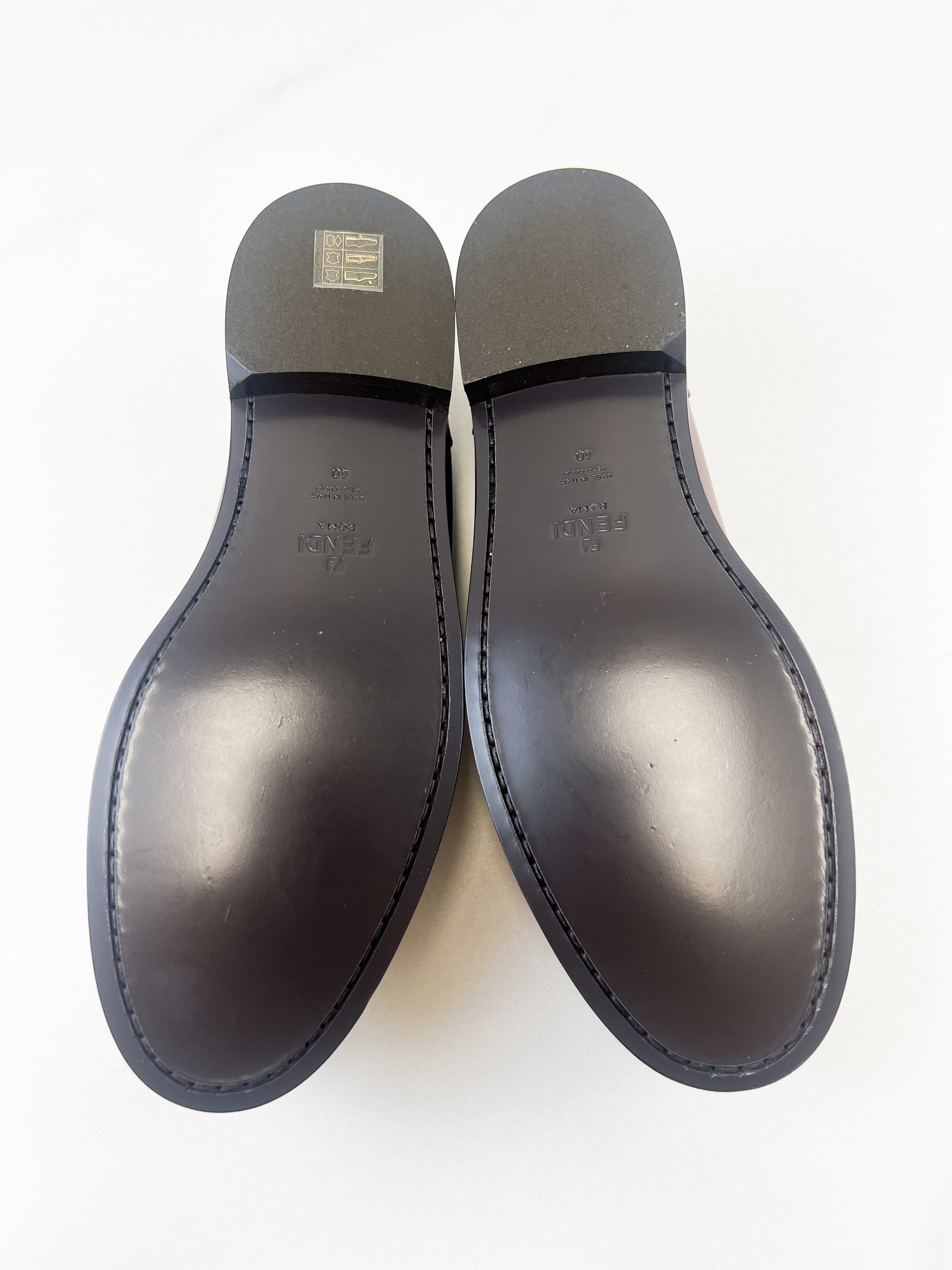 Fendi Mahogany Loafer with Gold-tone FF Plaque Size 40