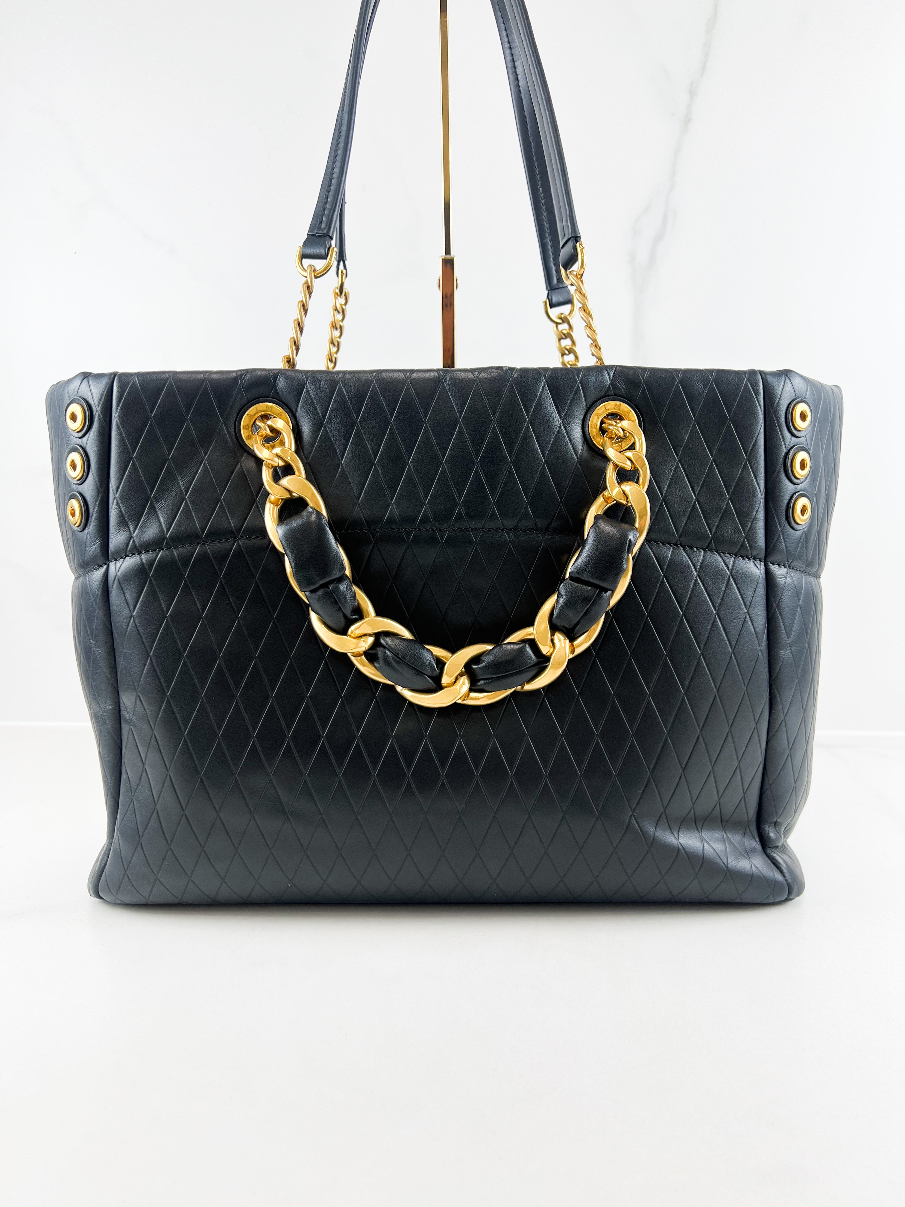 Balmain Soft Leather Tote Bag in Black Calf Leather with Gold-Tone Hardware