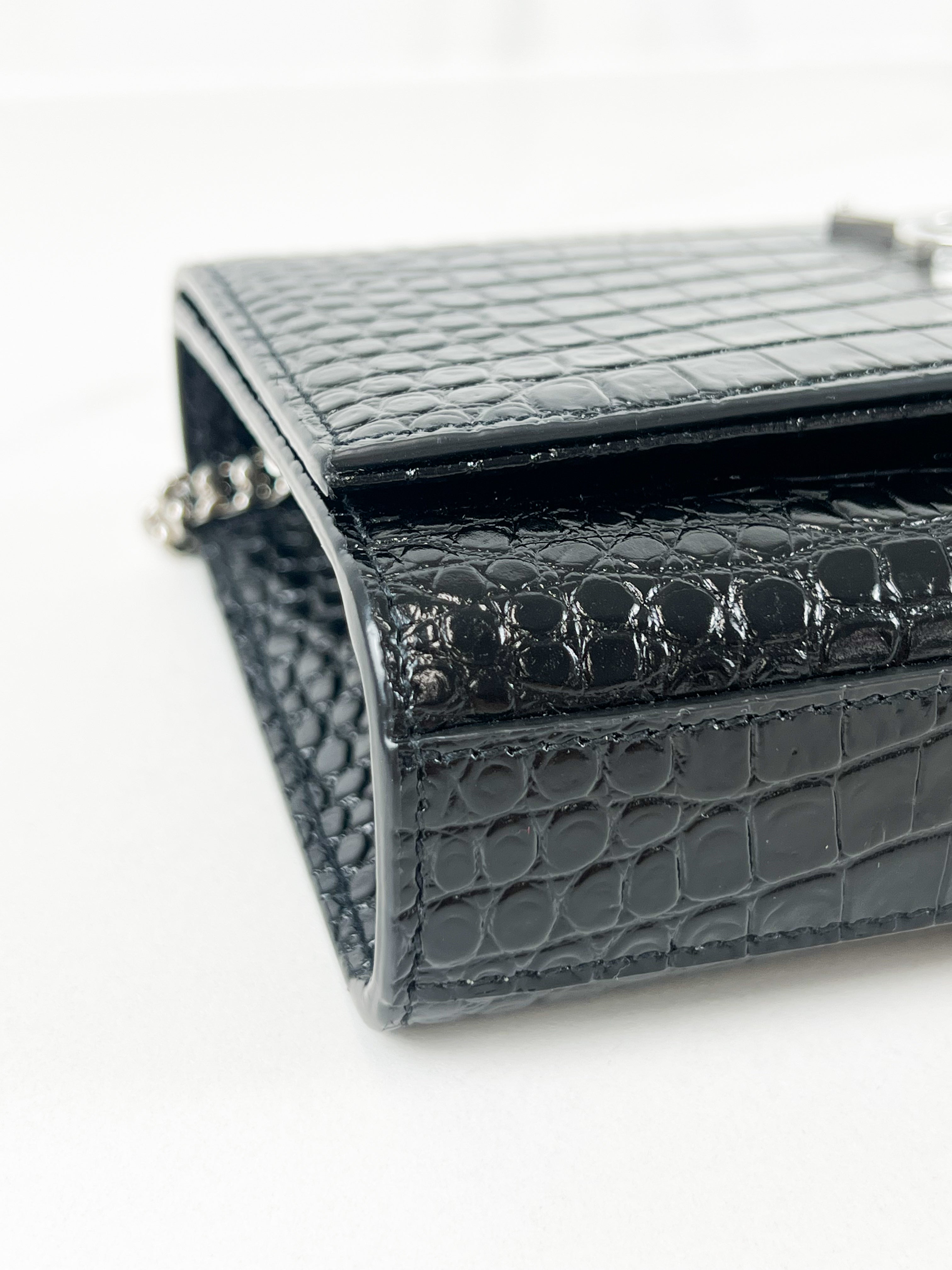 Saint Laurent Small Kate with Tassel Croc Embossed Shiny Leather SHW