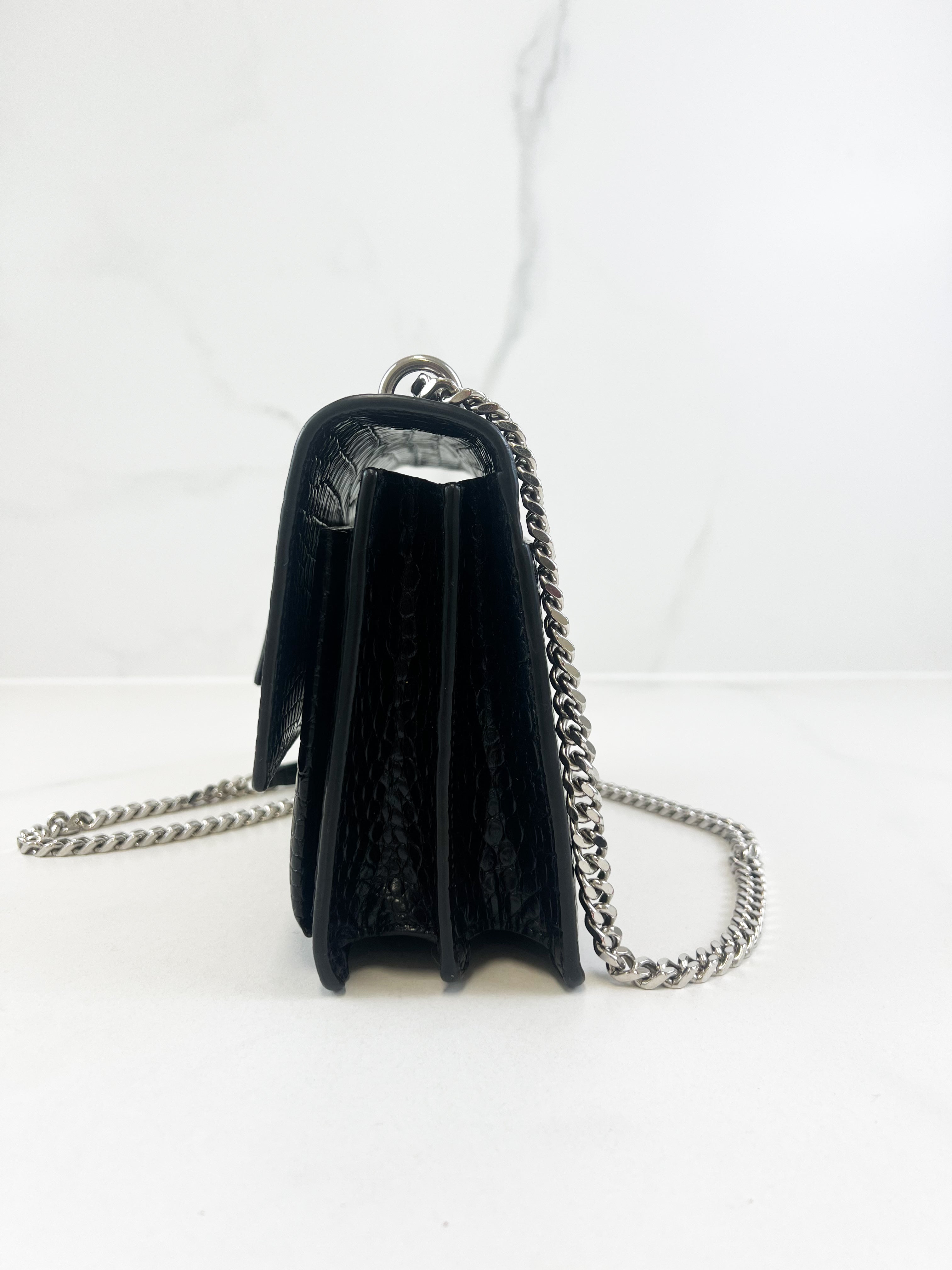 Saint Laurent Sunset Medium Black Croc Shoulder Bag with SHW