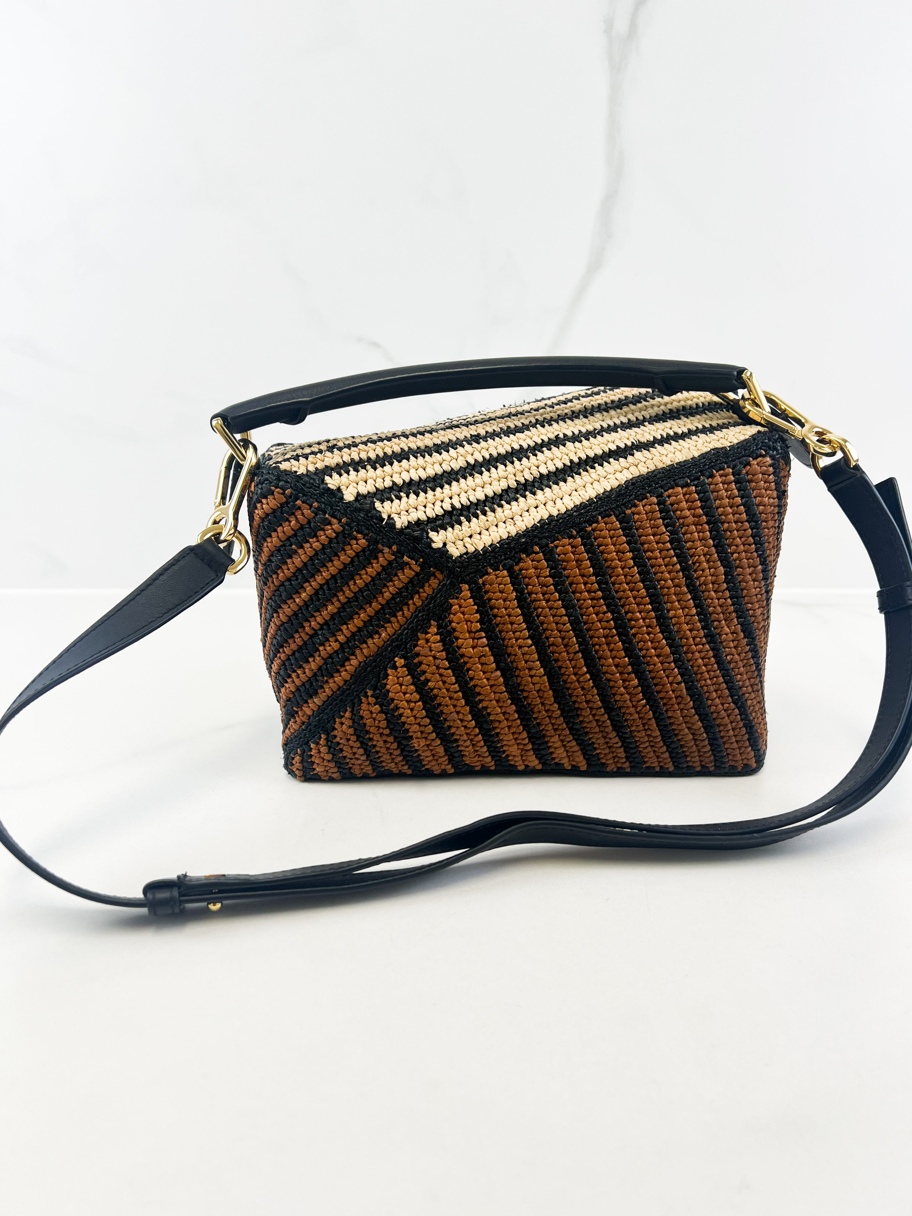 Loewe Puzzle Small Raffia Shoulder Bag