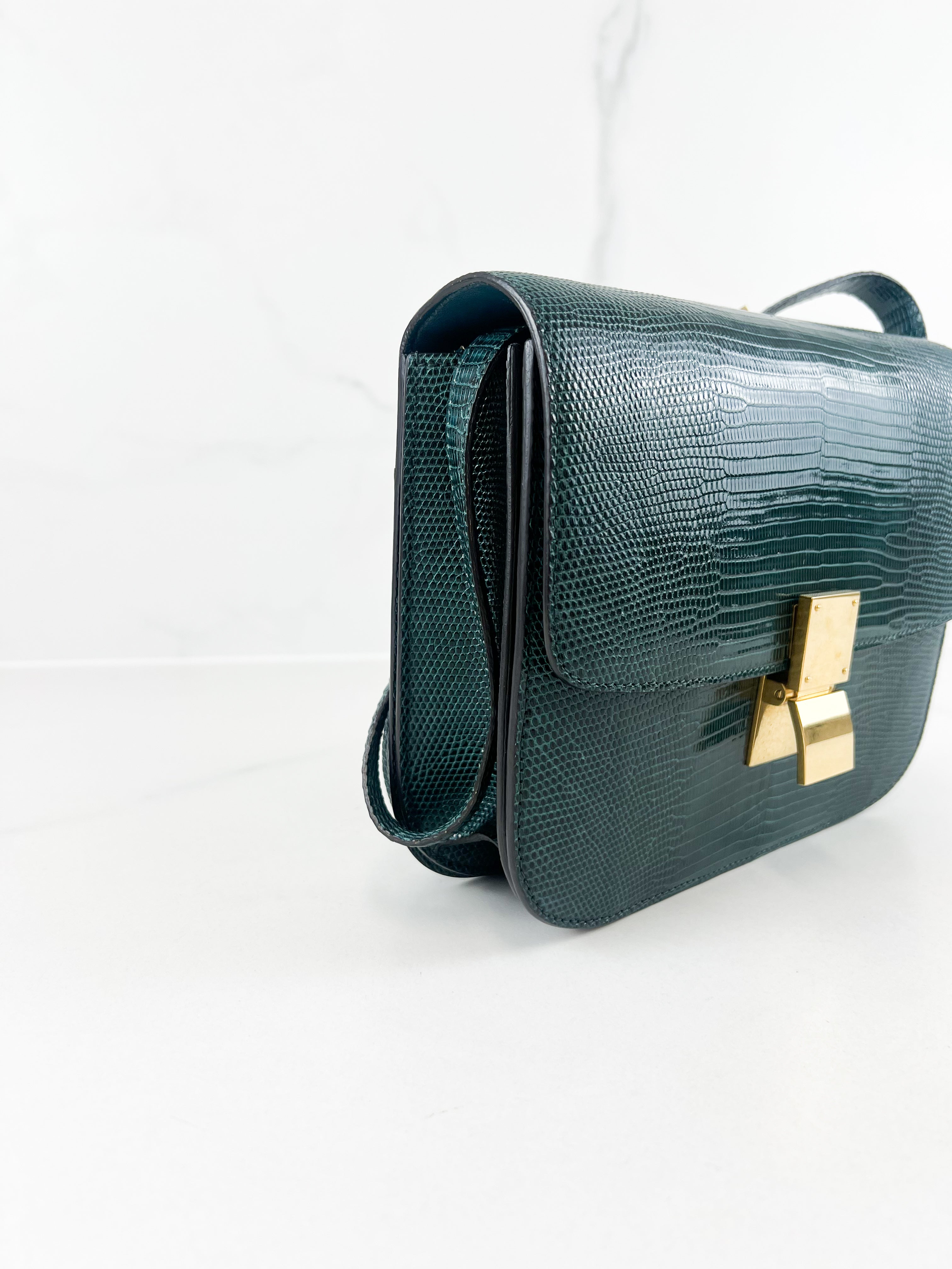 Celine Medium Classic Box Flap Bag in Emerald Lizard Leather