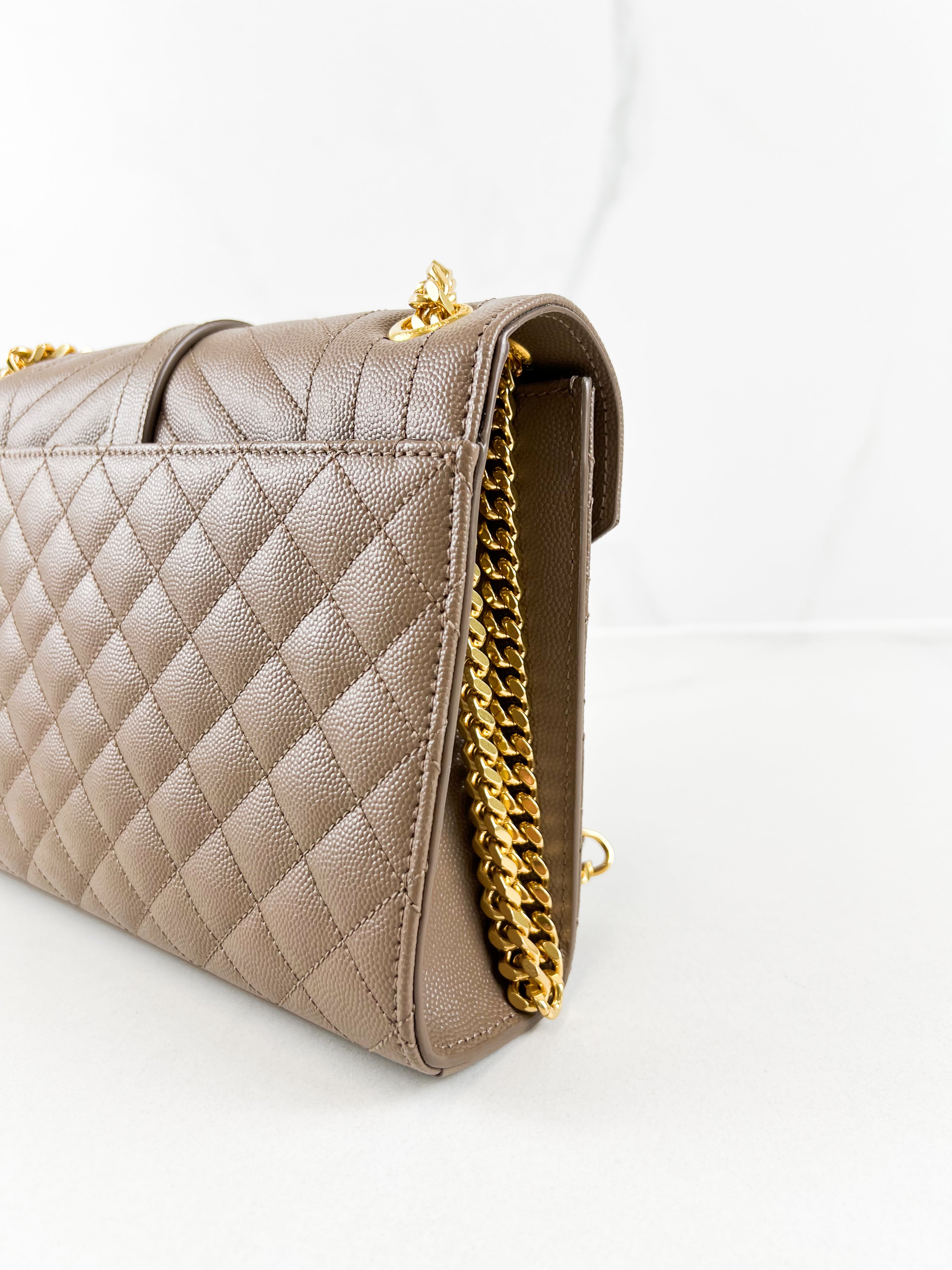 Saint Laurent Medium Beige Envelope Matelasse Shoulder Bag