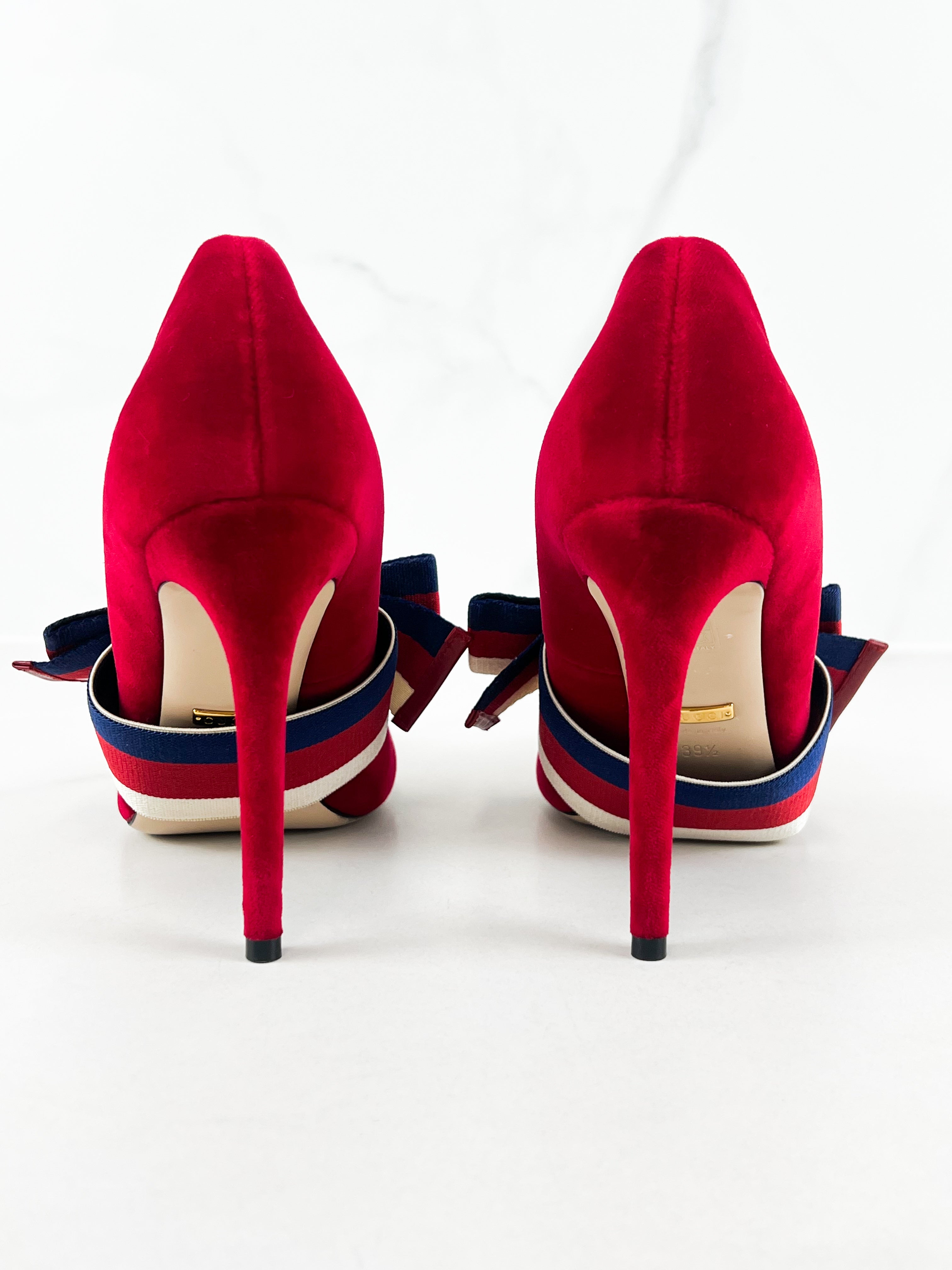 Gucci Red Velvet Sylvie Bow Pump Size 39.5