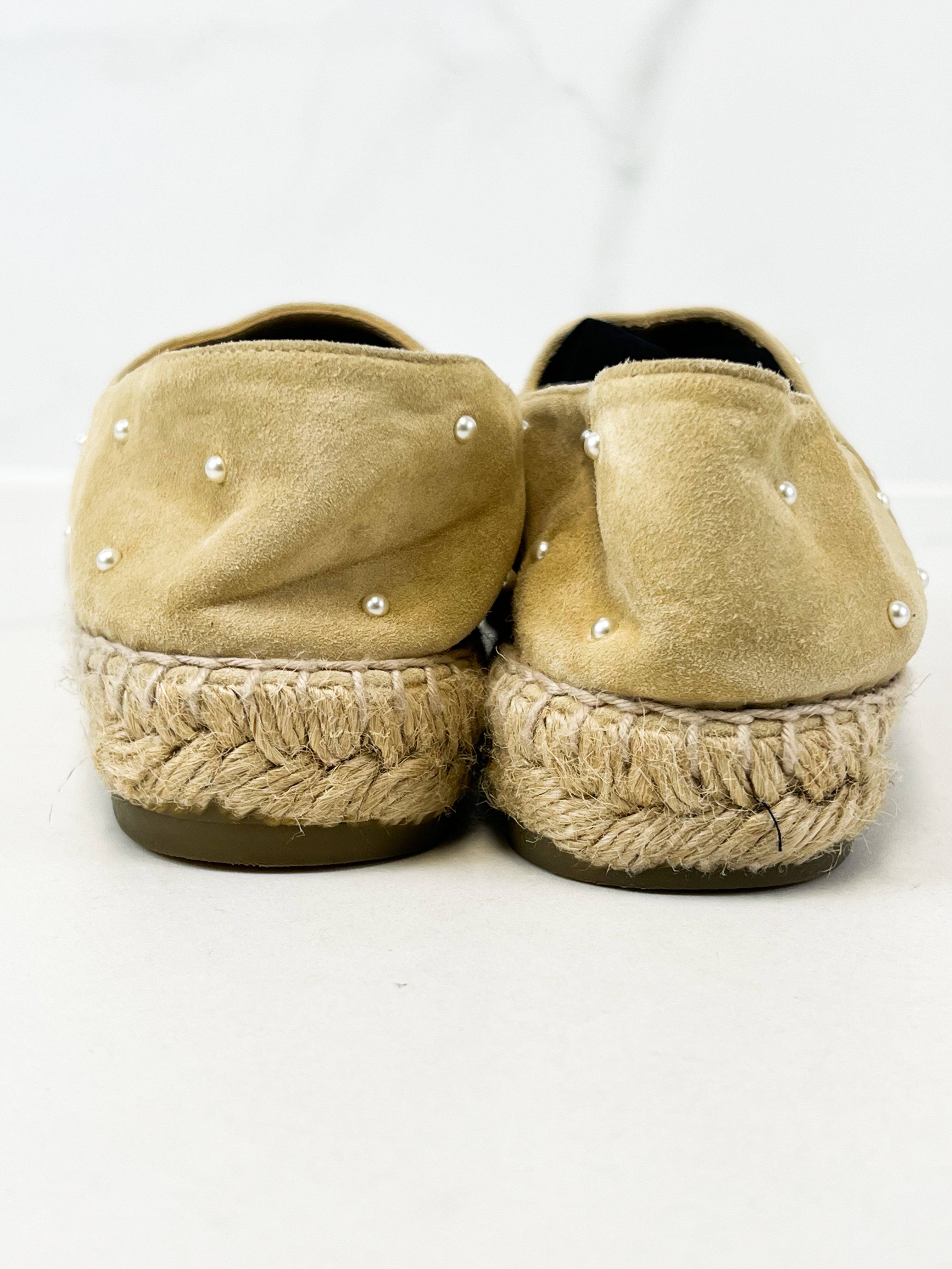 Chanel CC Logo Suede Beige Espadrilles Size 37