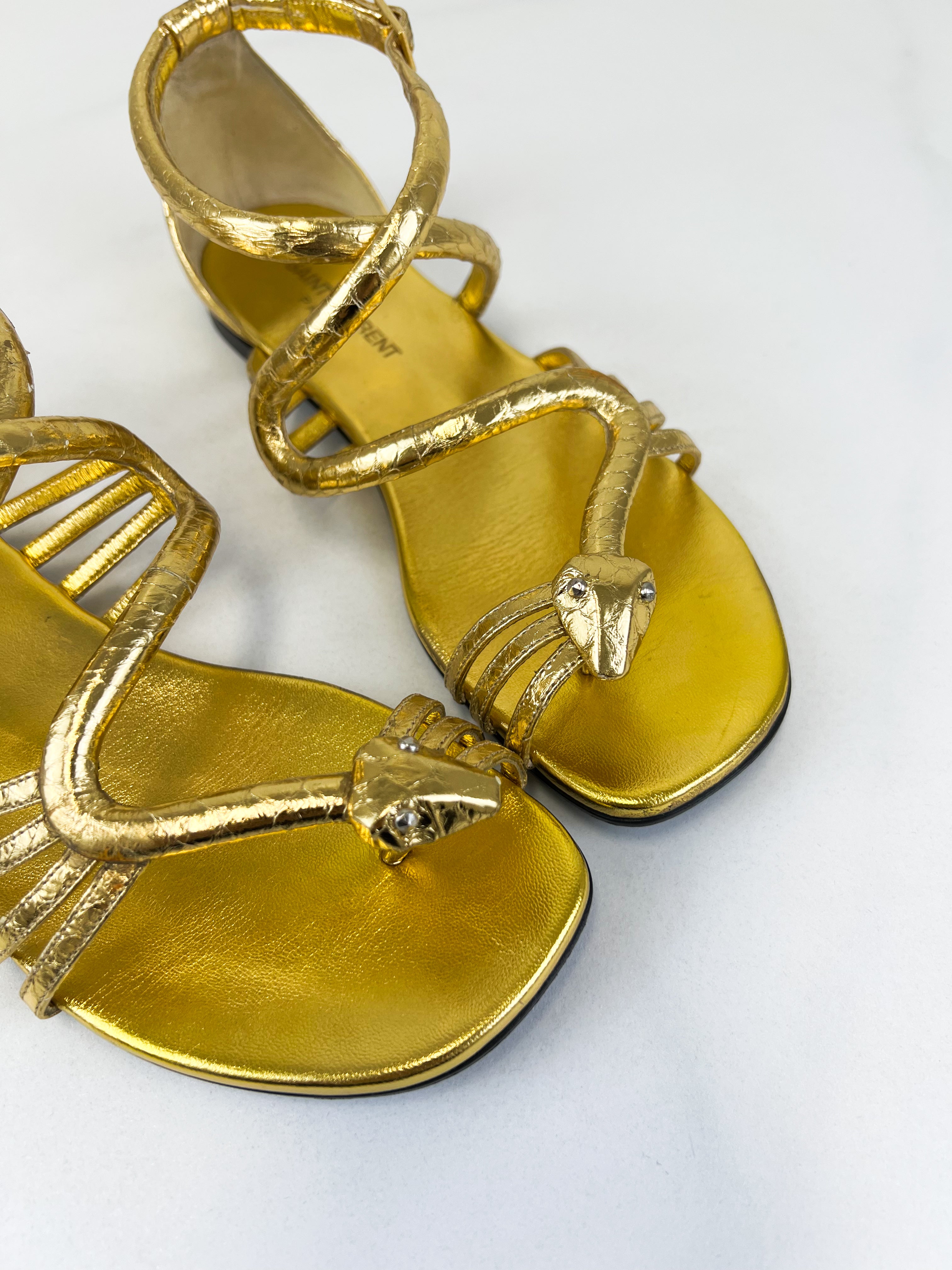 Saint Laurent Gold Flat Mules Size 36.5