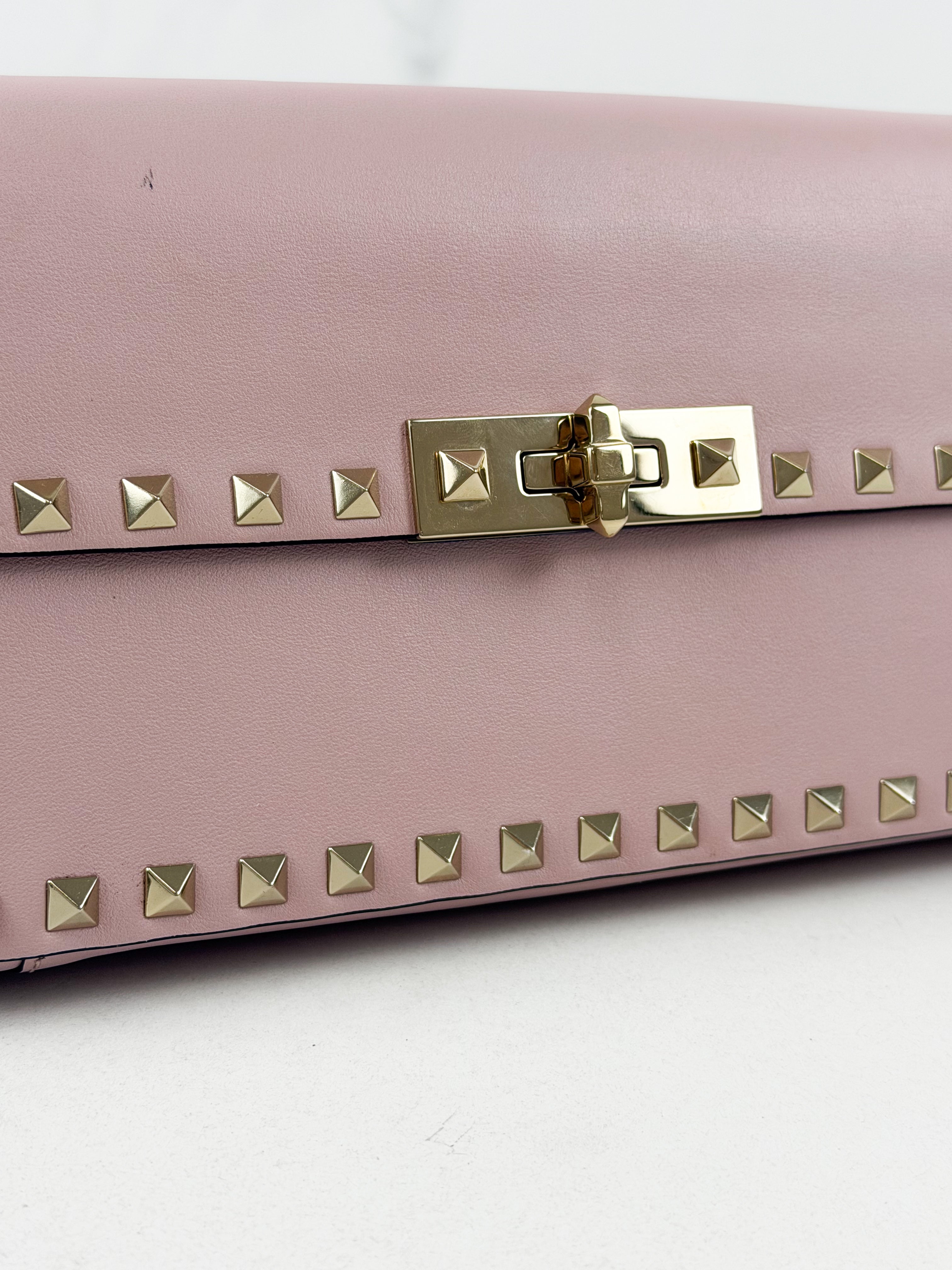 Valentino Garavani Blush Pink Rockstud Leather Clutch