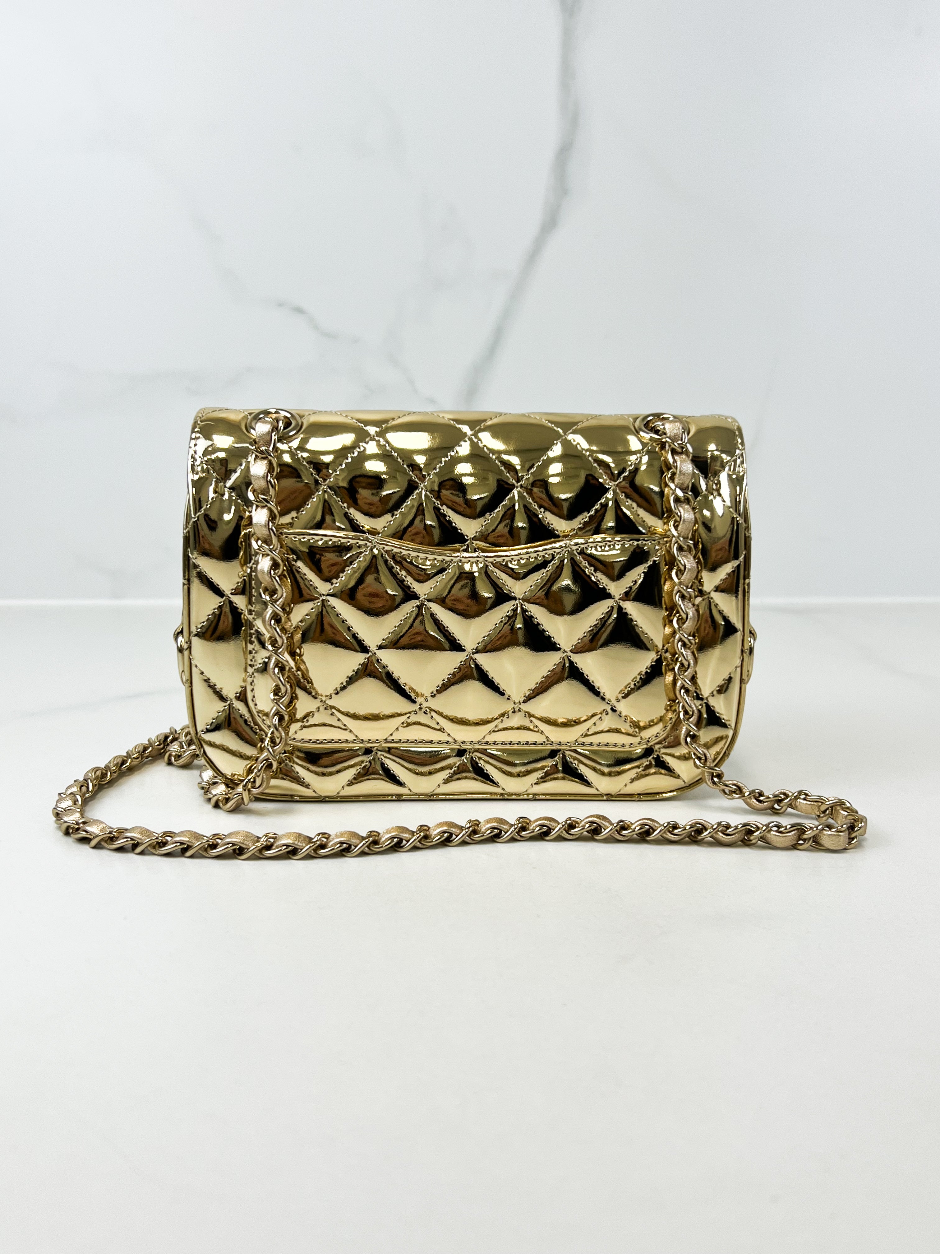 Chanel Patent Mini Square in Gold with GHW