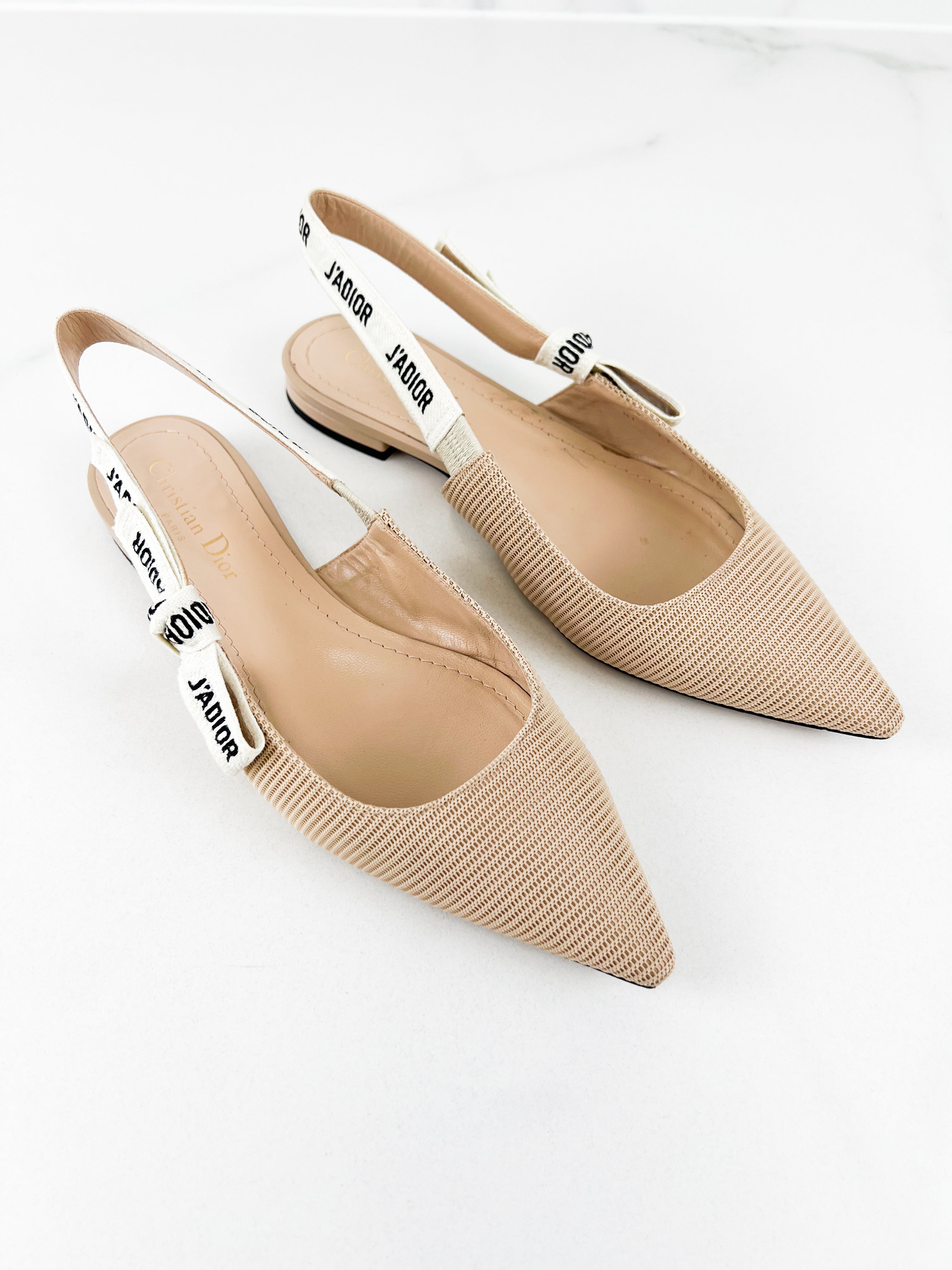 Christian Dior Nude J'adior Slingback Flats Size 38.5