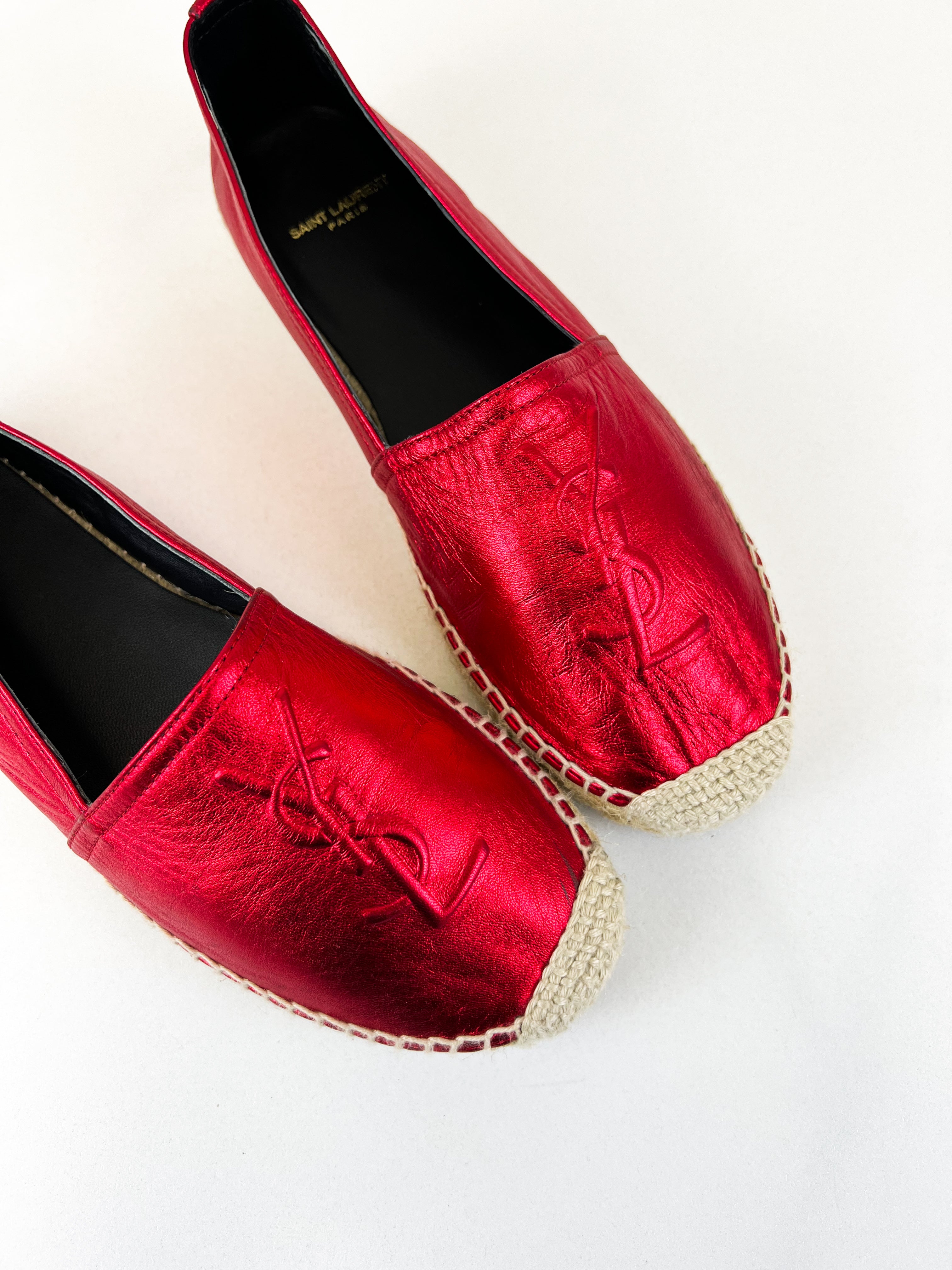 Saint Laurent Monogram Metallic Espadrilles Size 37
