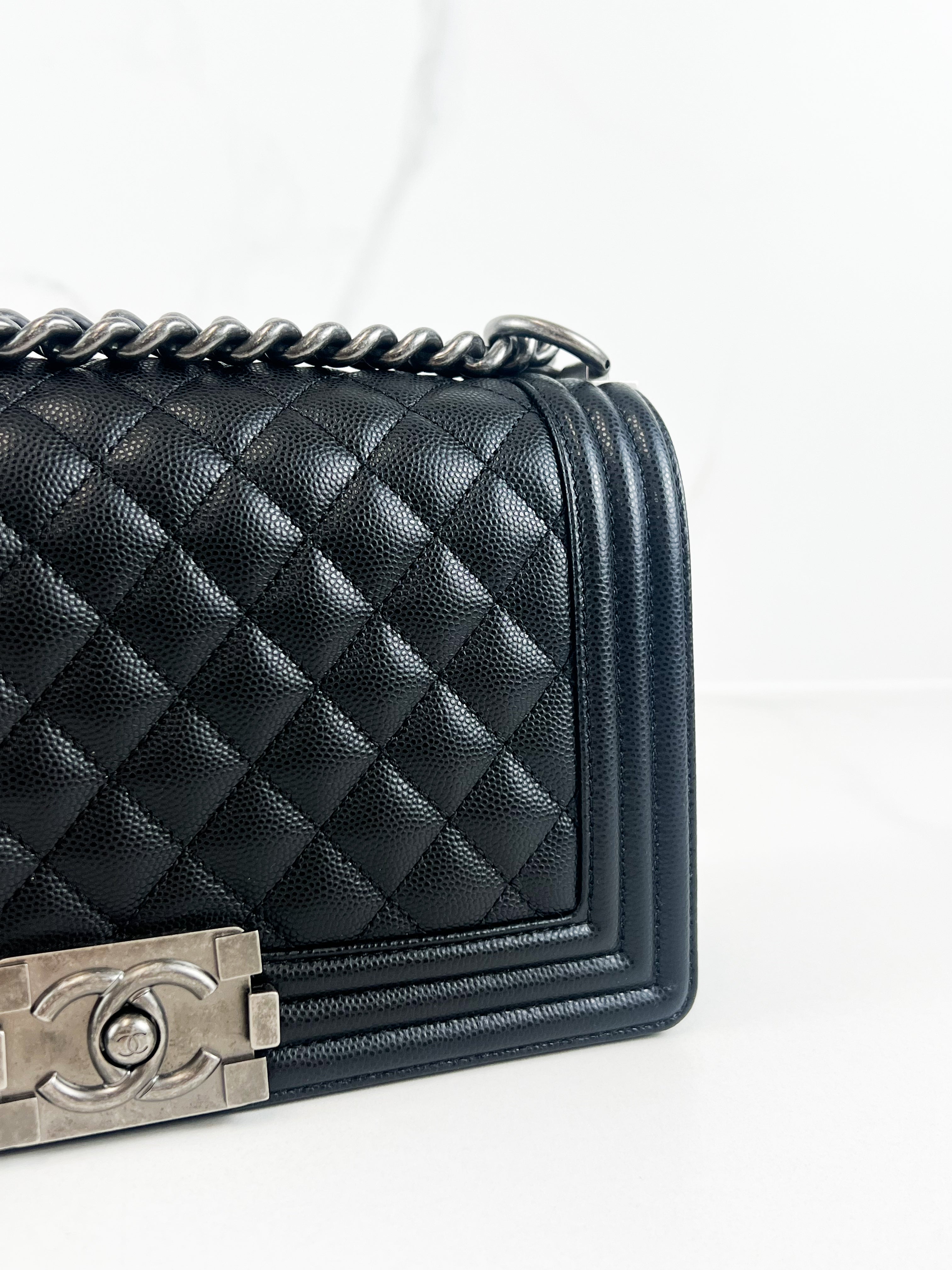 Chanel Black Old Medium Caviar Boy Bag with Ruthenium Hardware