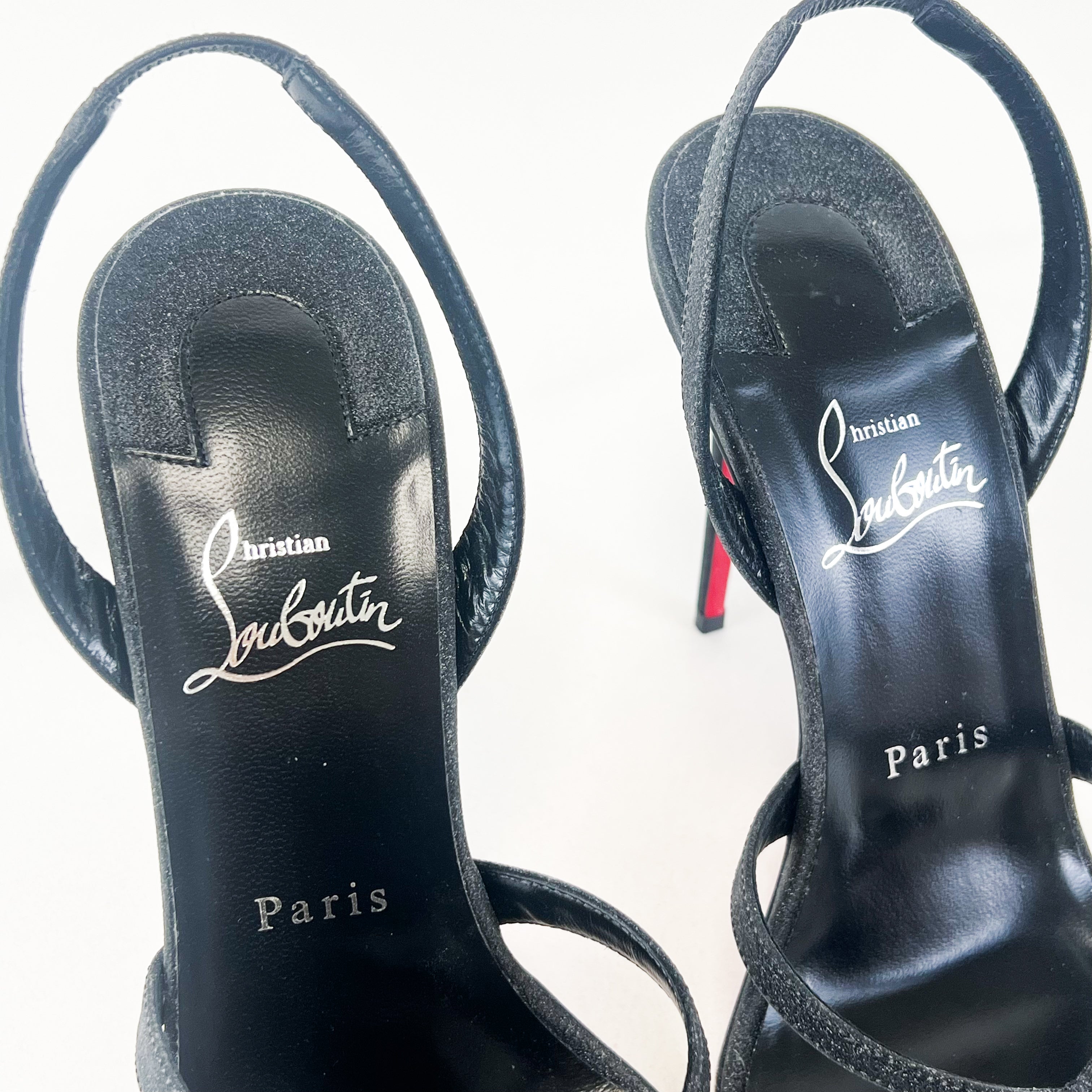 Christian Louboutin Black Glitter Emilie Sandal 100 Size 38.5