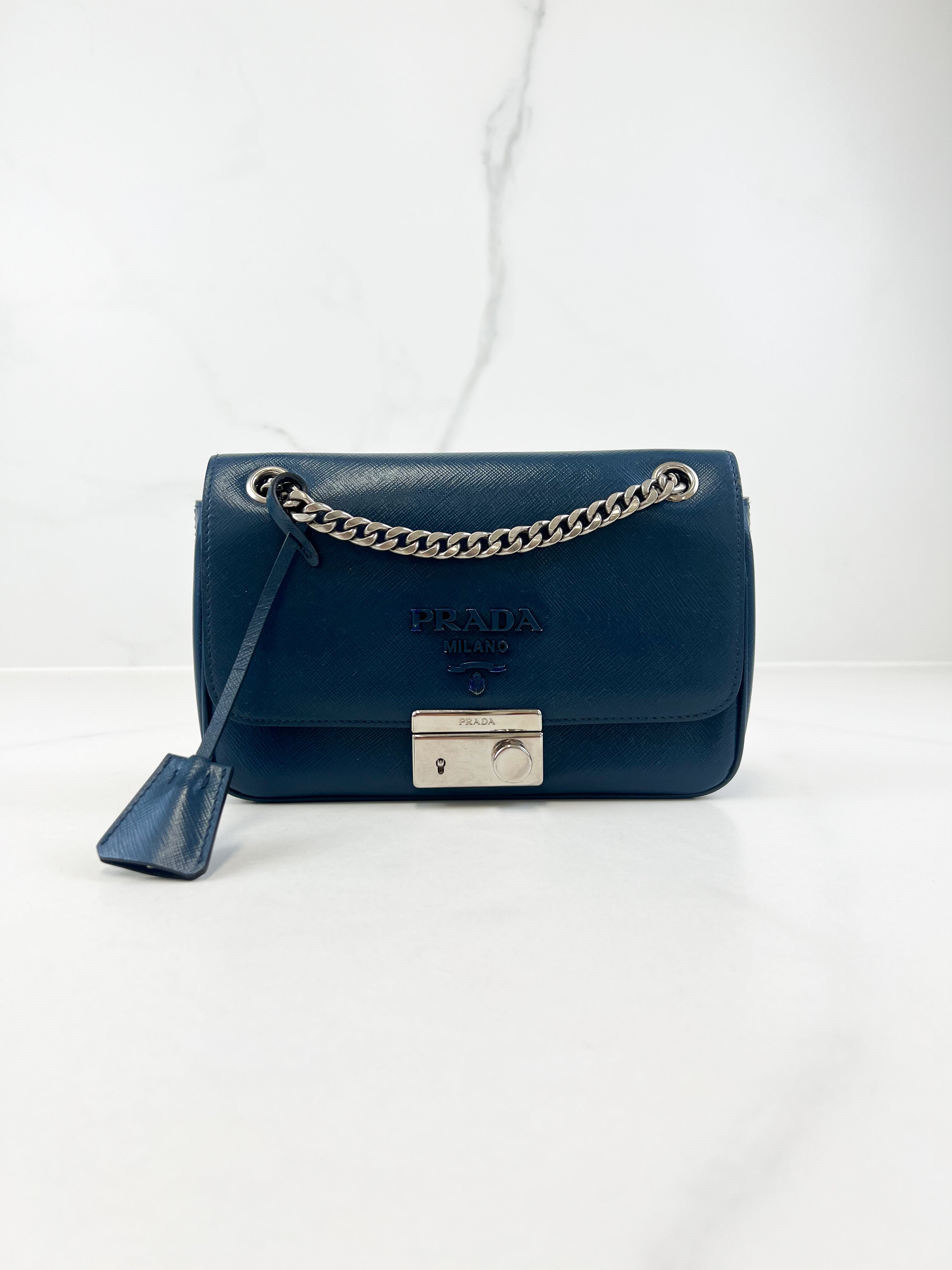 Prada Saffiano Leather Lock Crossbody Bag
