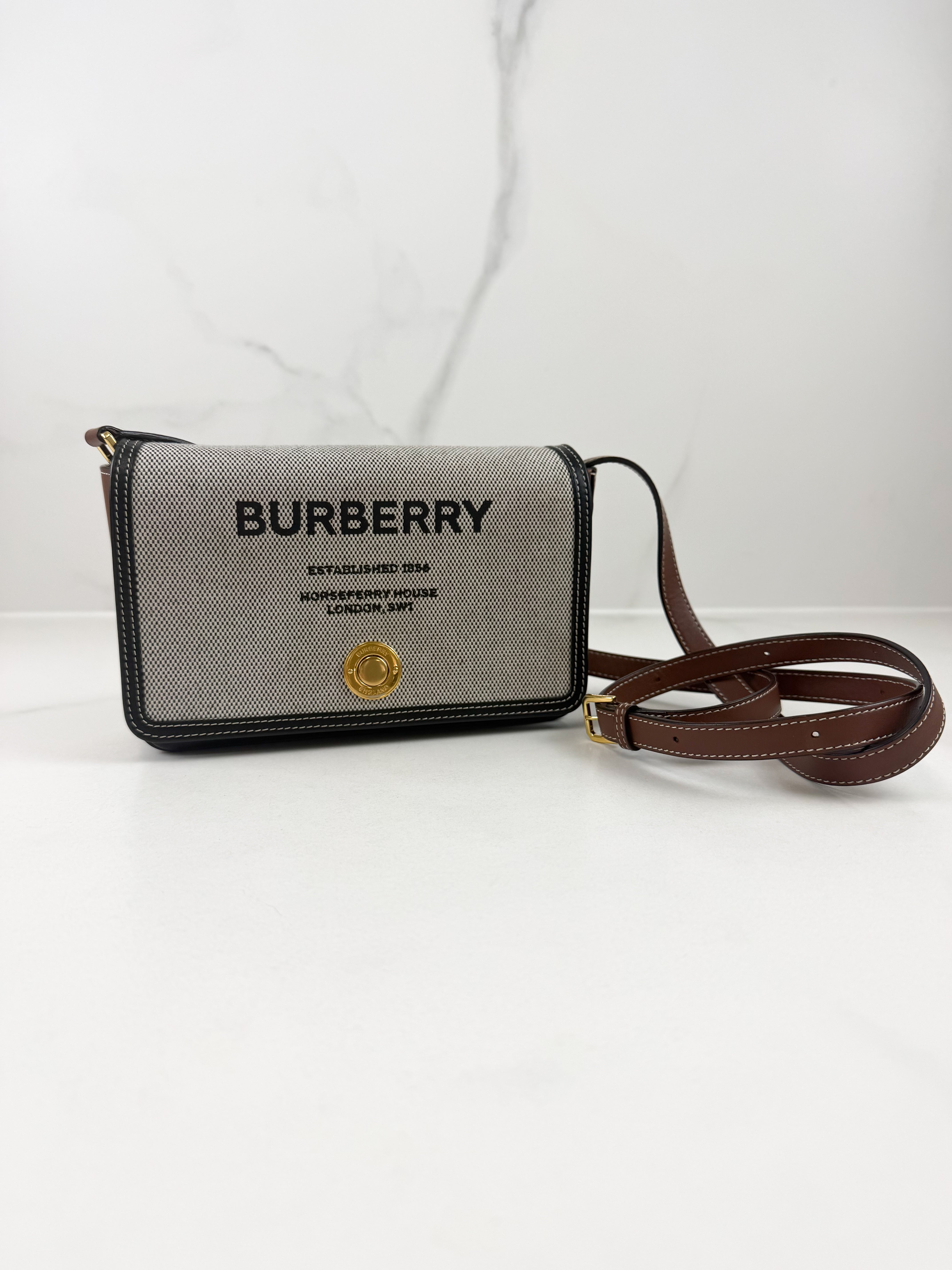 Burberry Leather-trimmed Printed Shoulder Bag with GHW