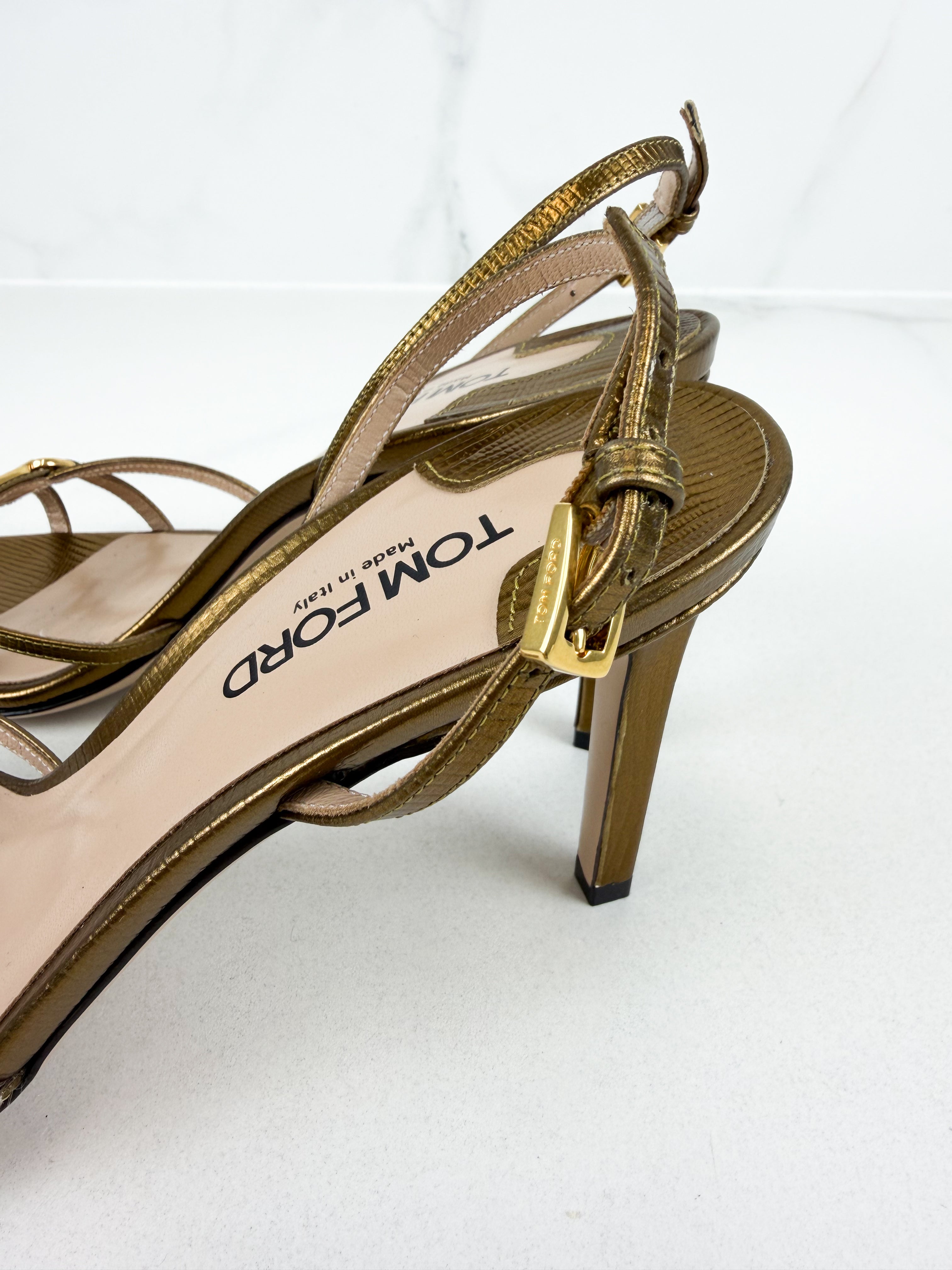 Tom Ford Bronze Printed Lizard Whitney Heel Size 40