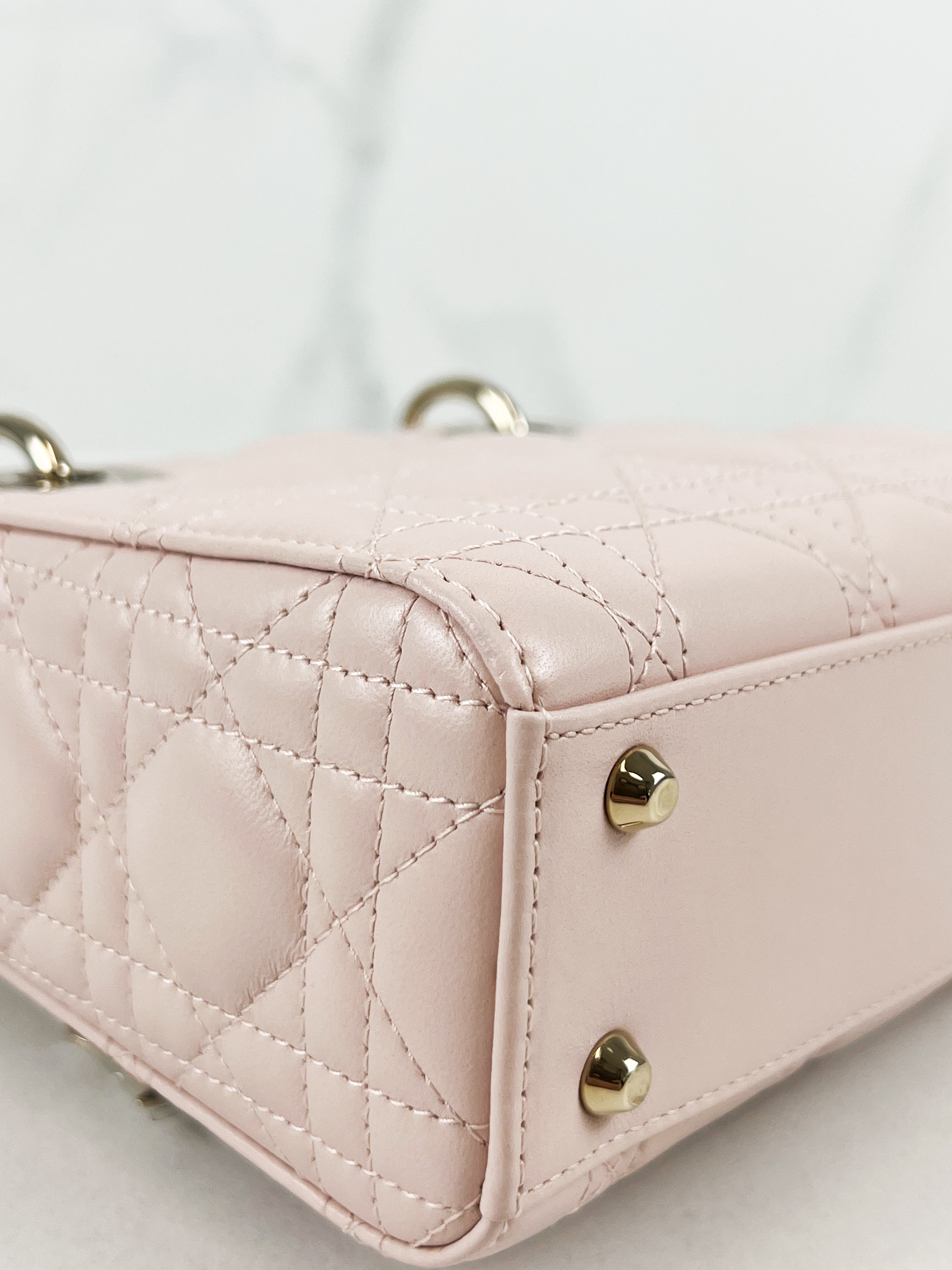 Christian Dior Mini Lady Dior Cannage Leather in Powder Pink