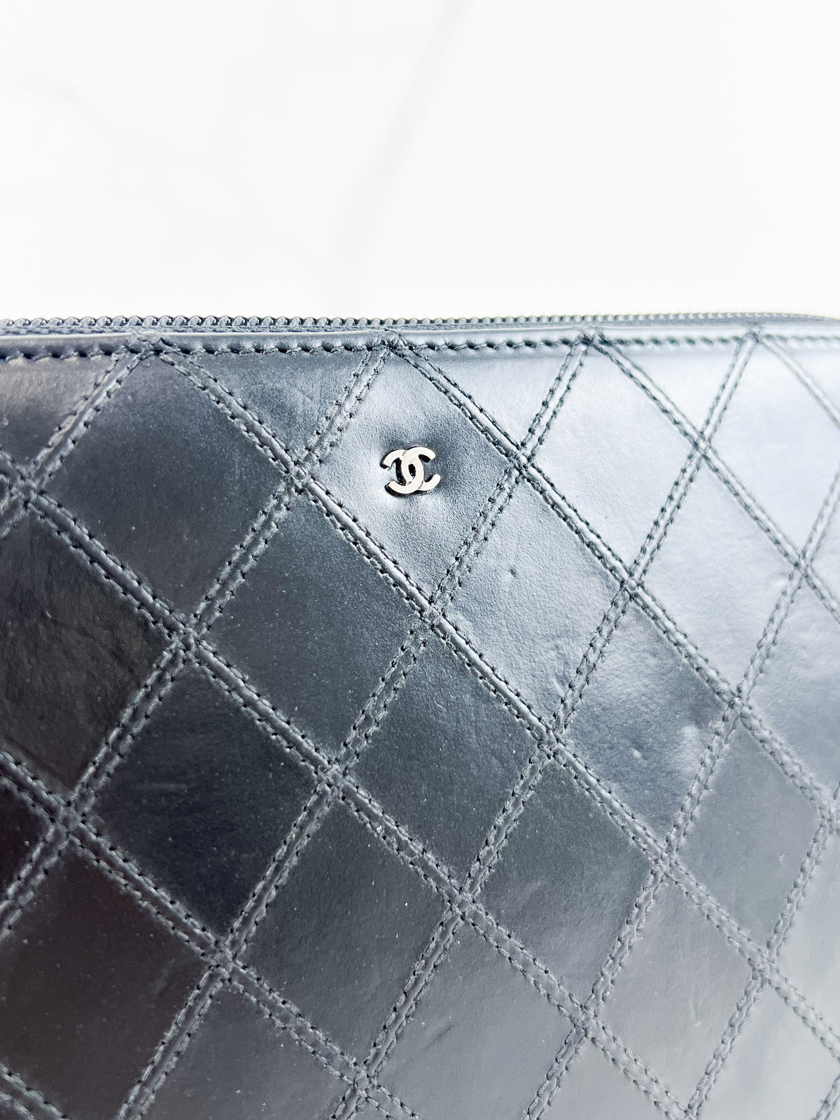 Chanel Quilted Stich Calfskin Zip Around Mini CC Wallet with SHW