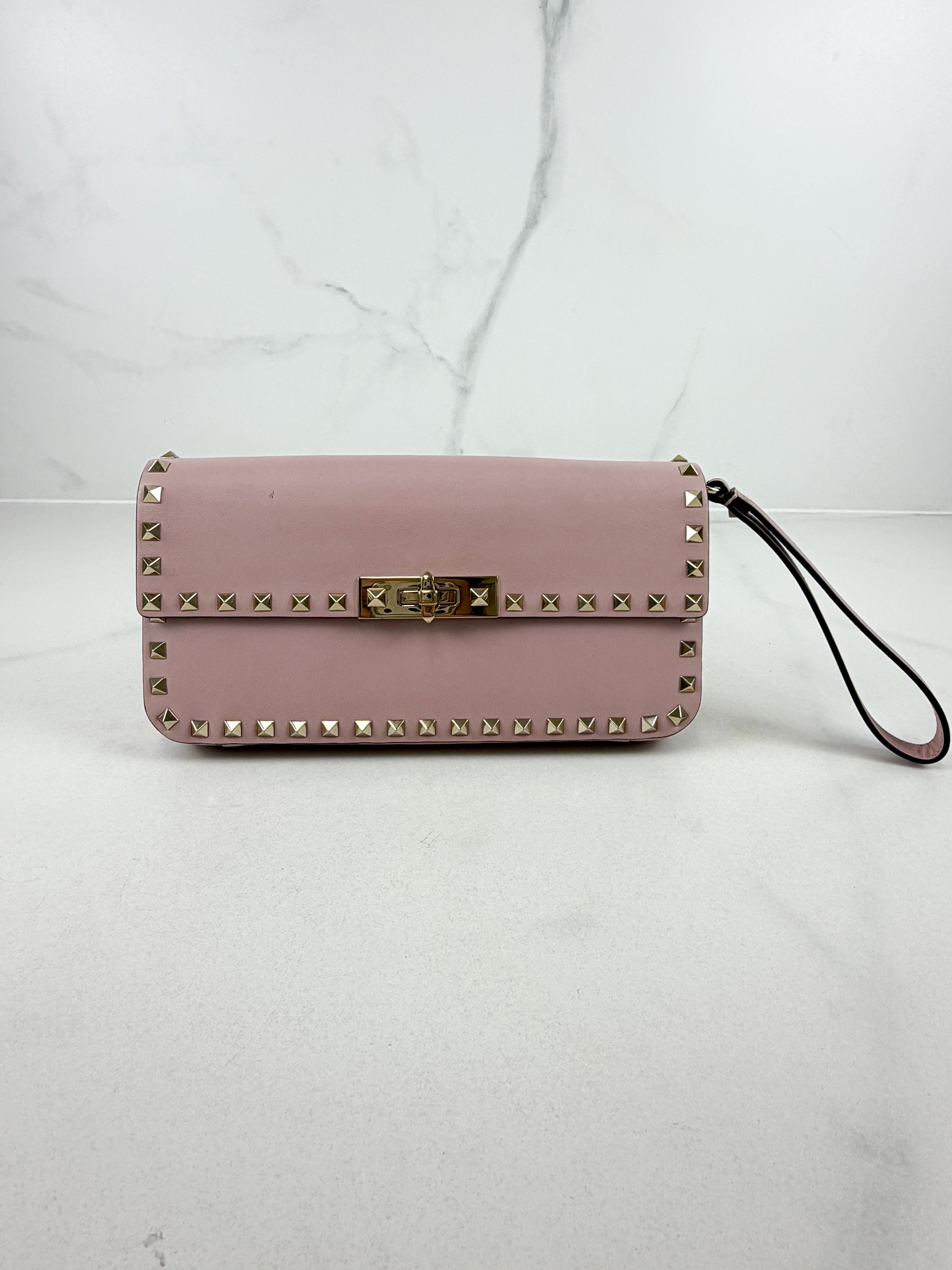 Valentino Garavani Blush Pink Rockstud Leather Clutch