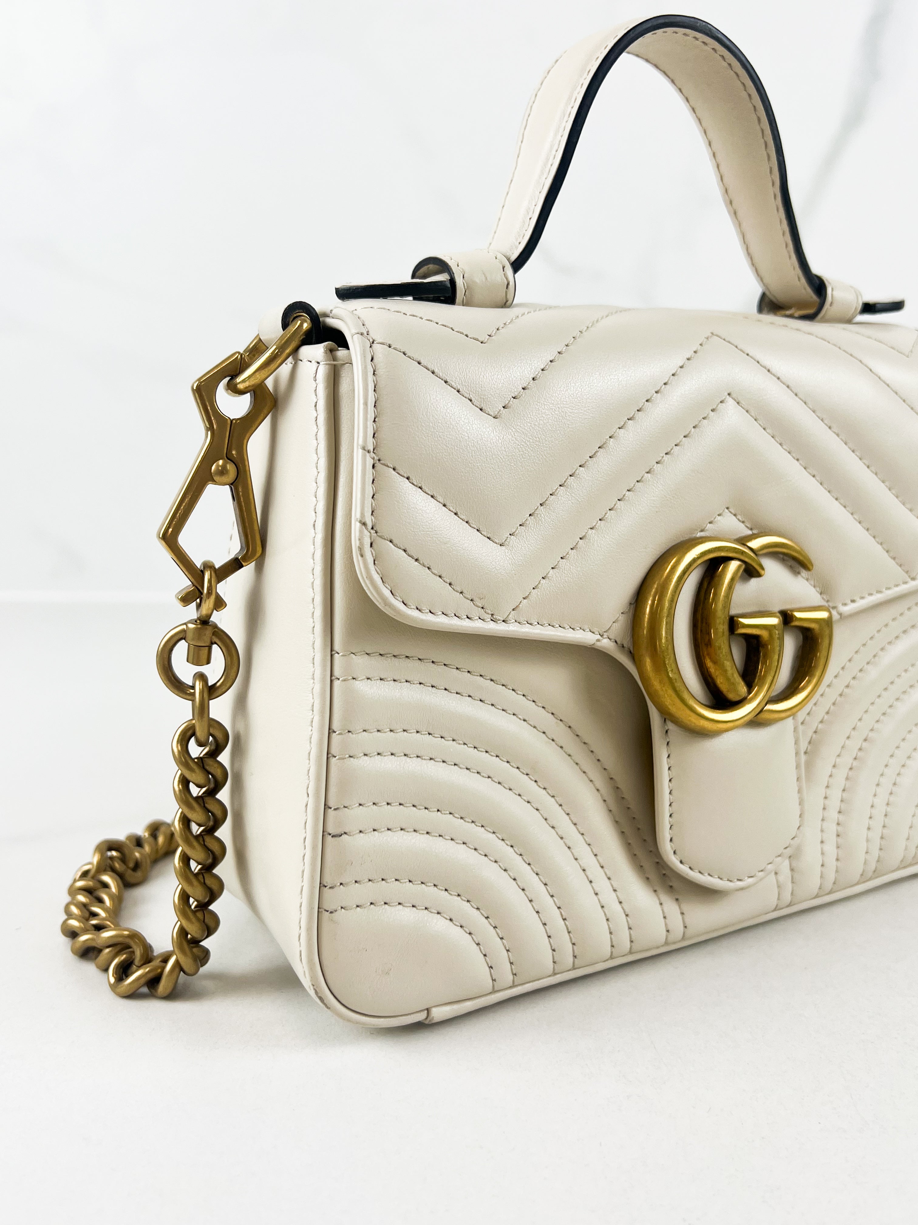Gucci GG Marmont Matelasse Top Handle Bag in White