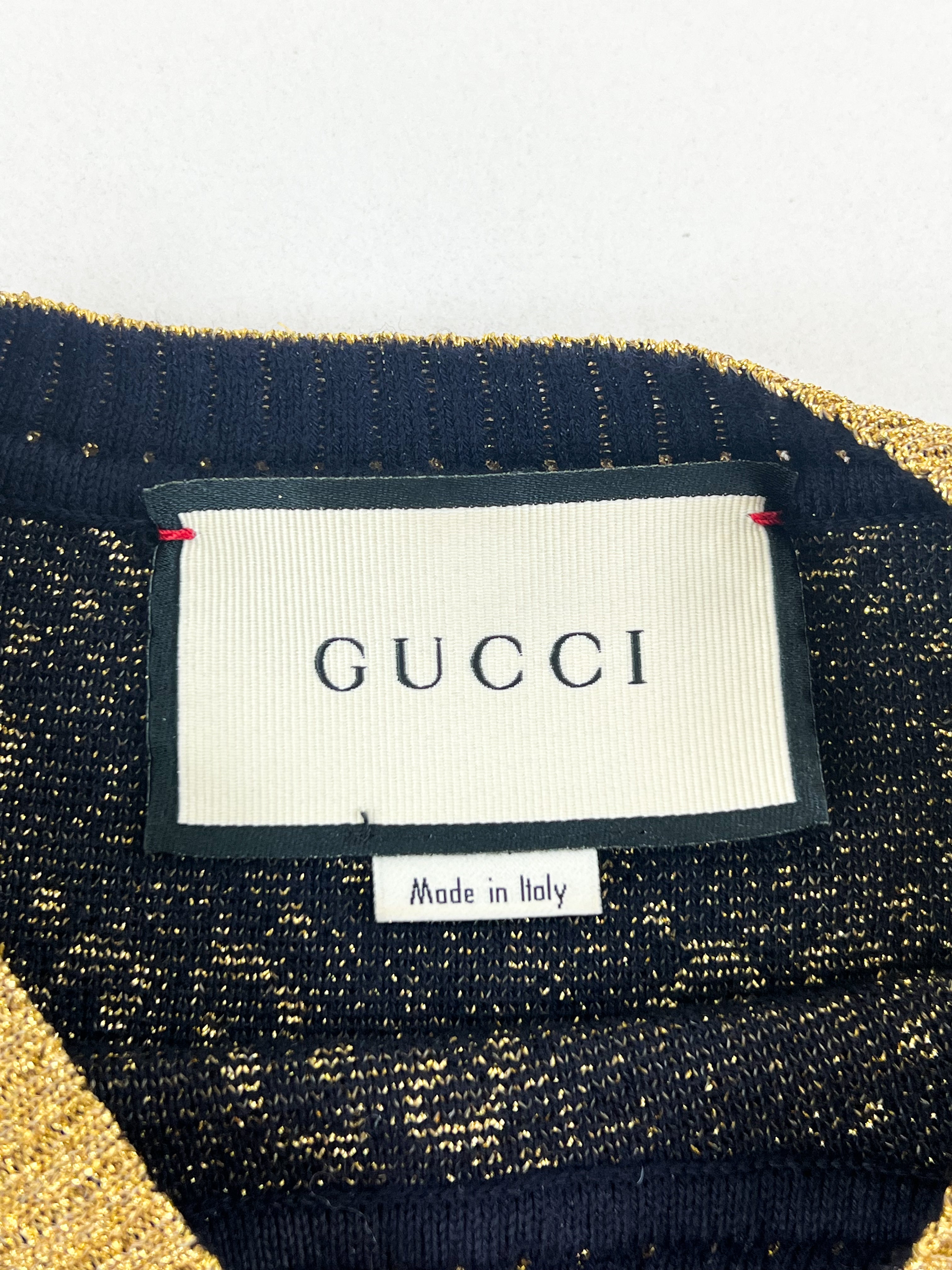 Gucci Jacquard Navy Knit Cotton Sweater Size XS