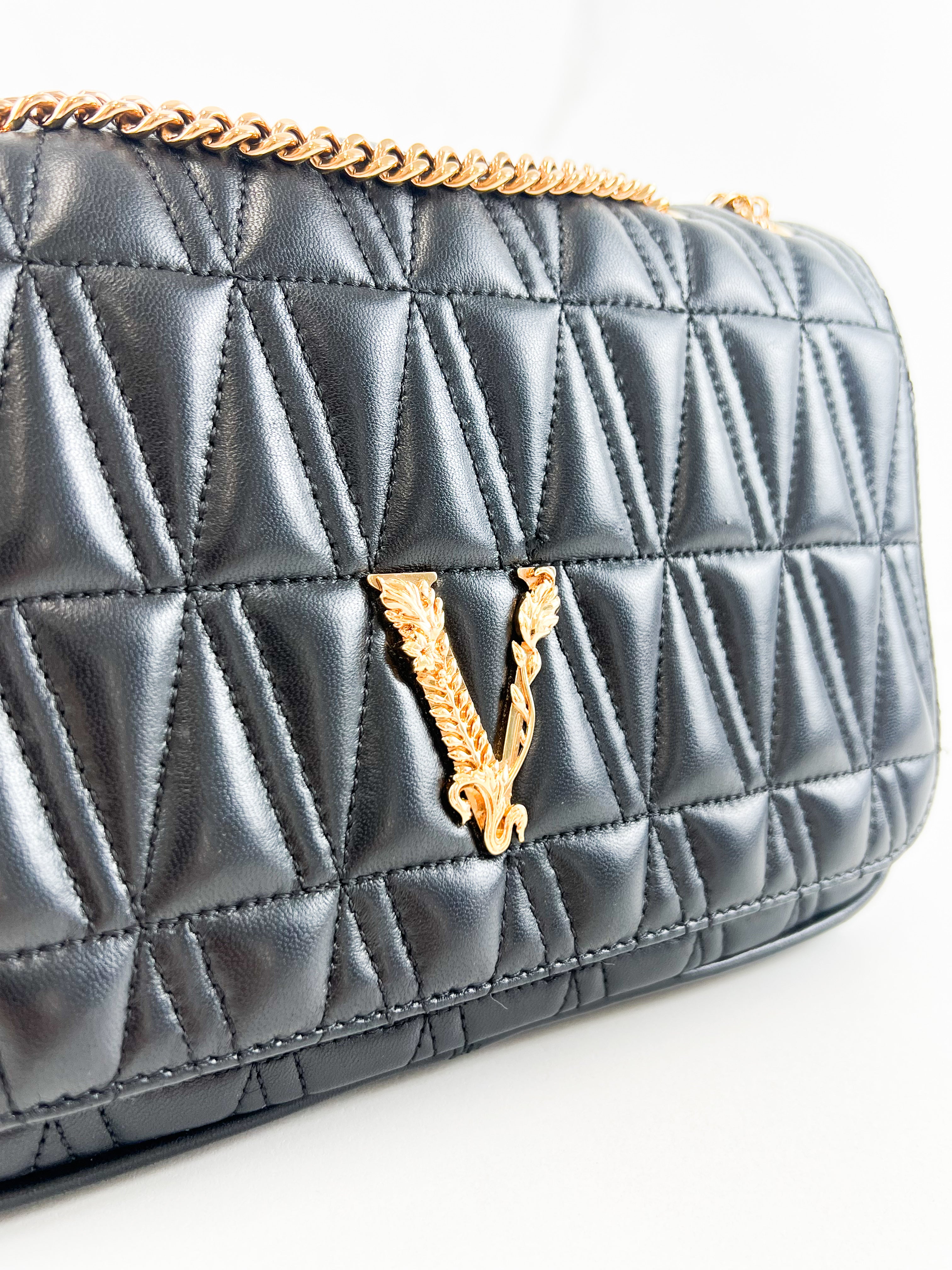 Versace Black Virtus Shoulder Bag with GHW