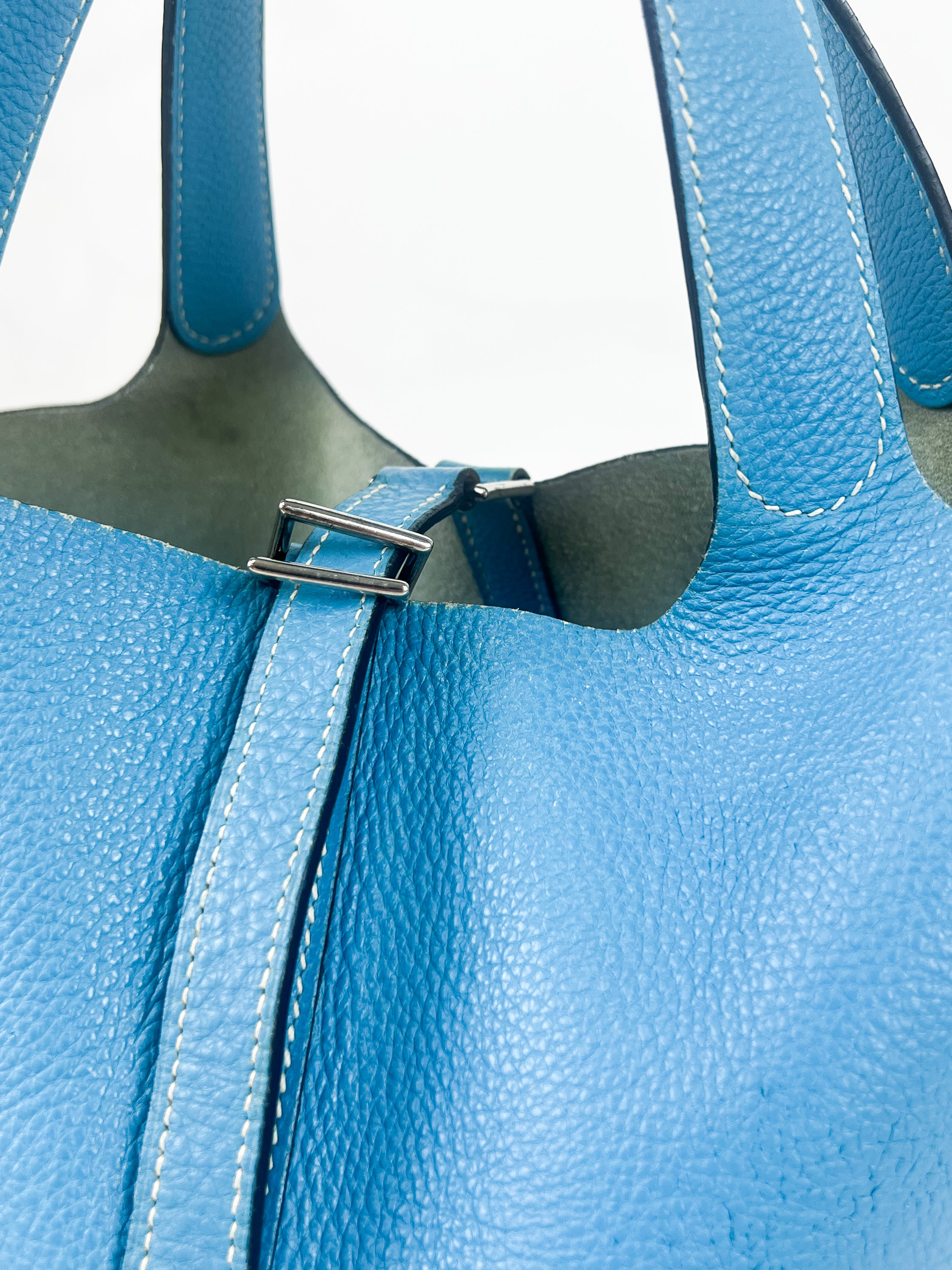 Hermes Vintage Picotin 18 in Bleu Jean Clemence Leather