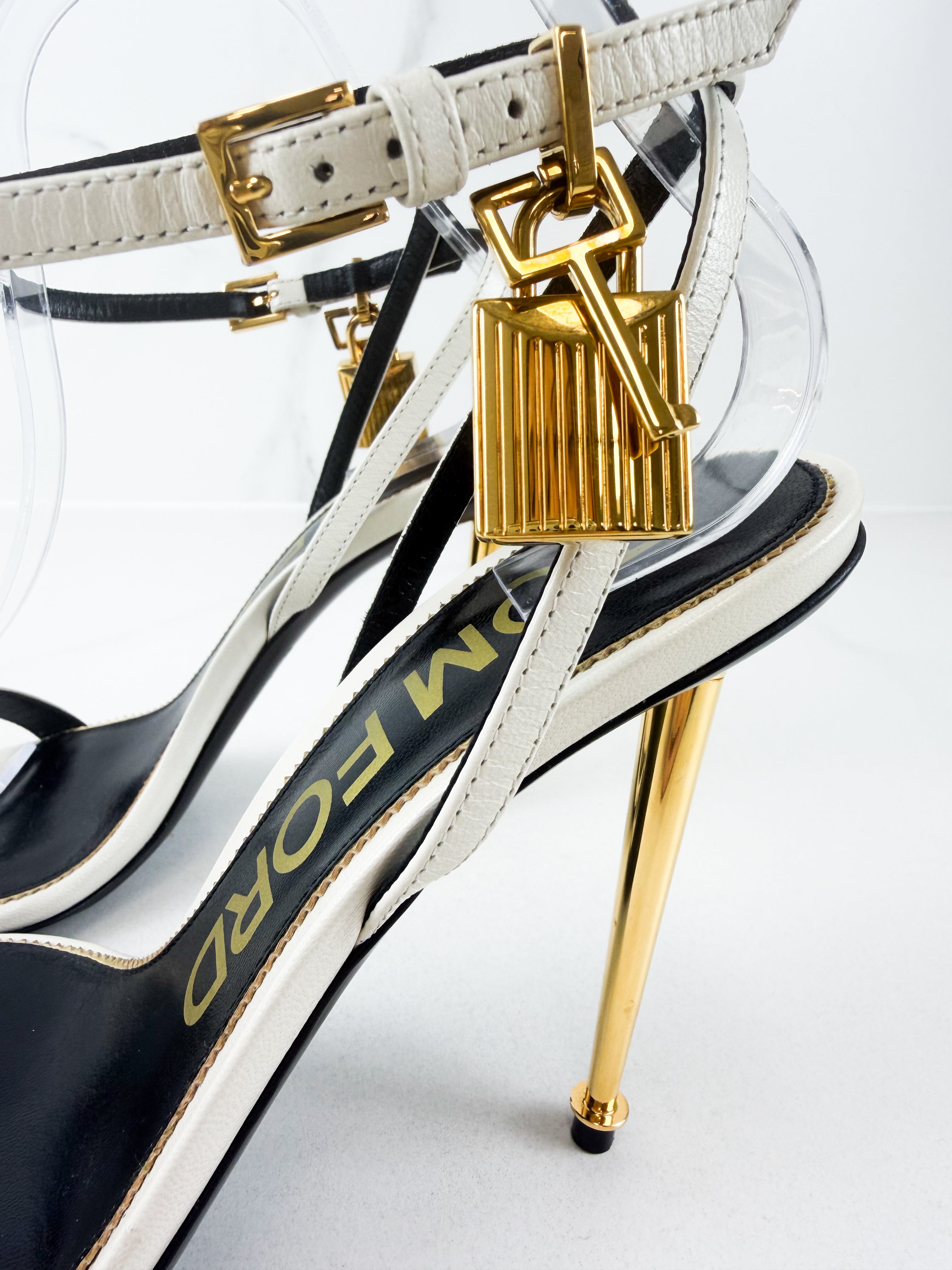 Tom Ford White Padlock Leather Sandal Size 38