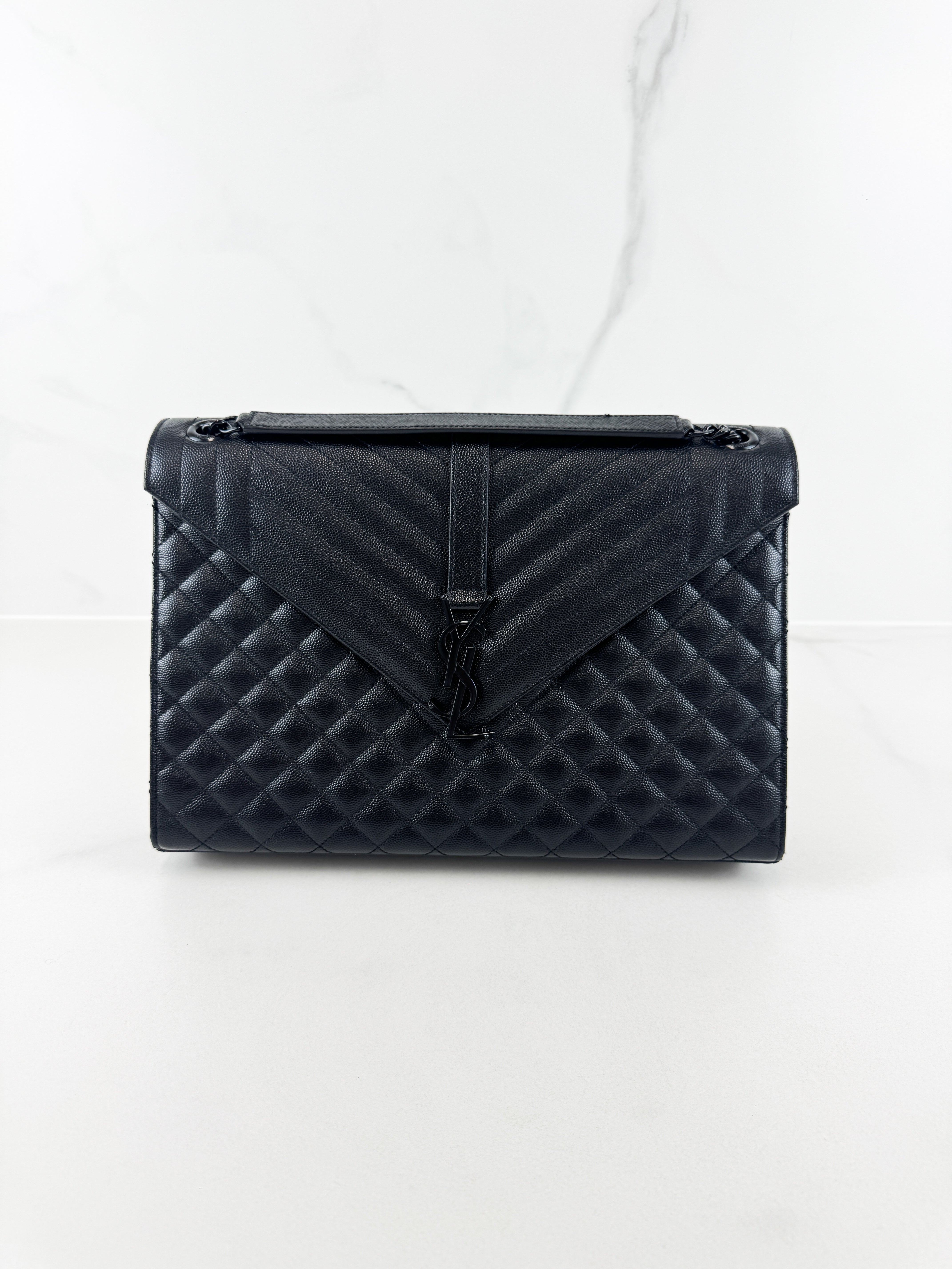 Saint Laurent Black Large Envelope Bag with Black Hardware