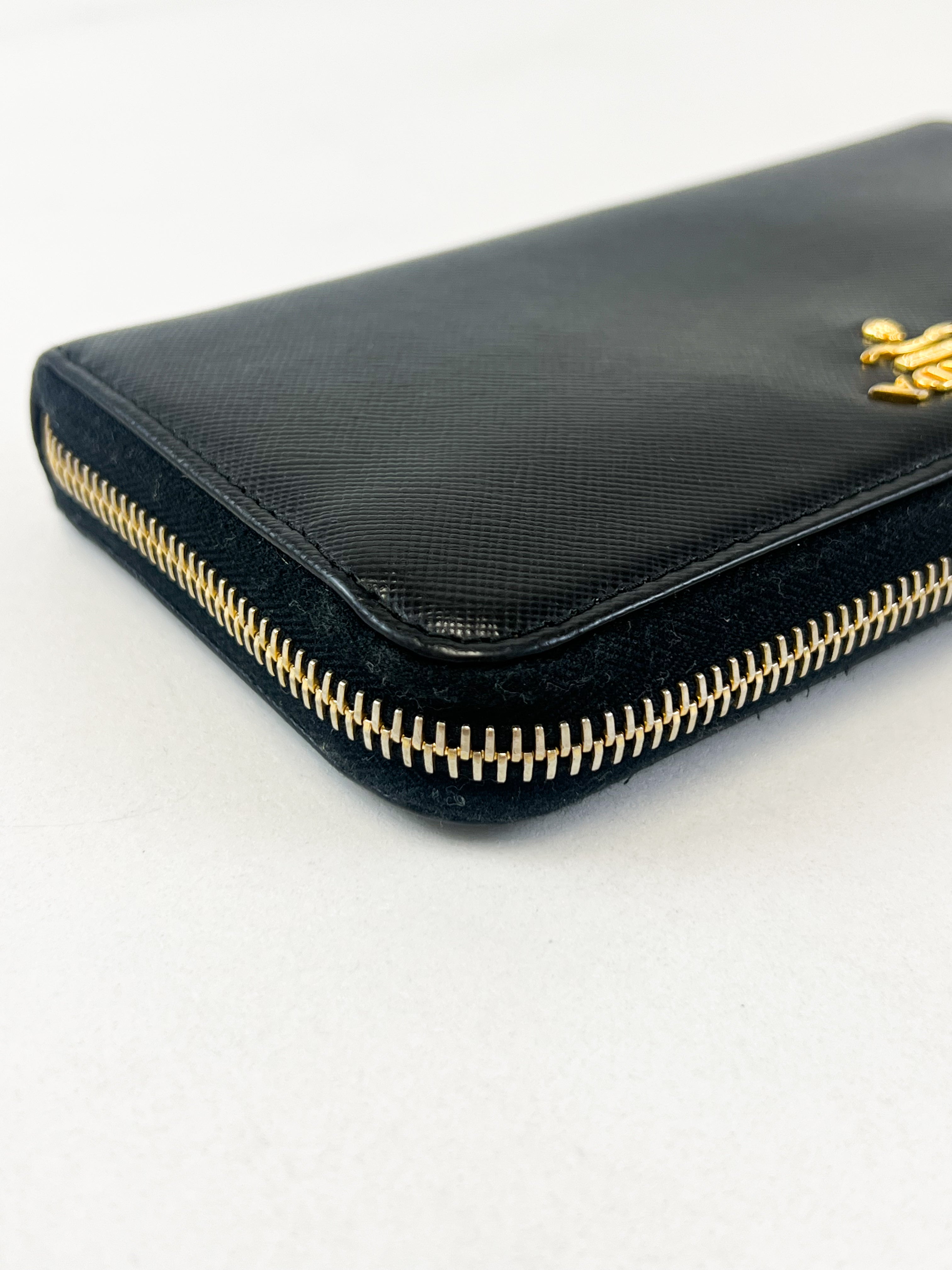Prada Large Grained Leather Zip Around Wallet